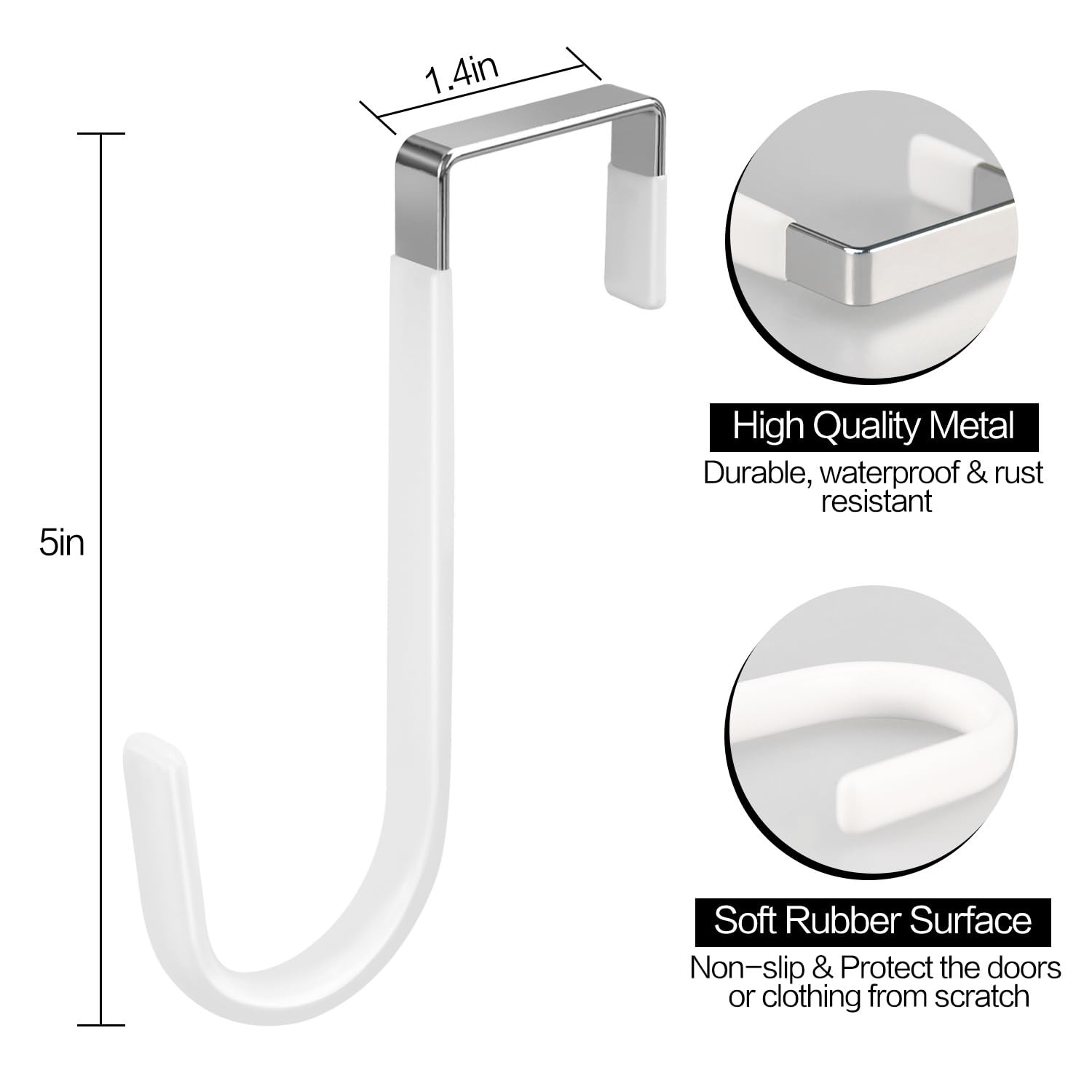 10 Pack Over The Door Hook, Door Hooks, White Rubber Surface Prevent Scratch ...