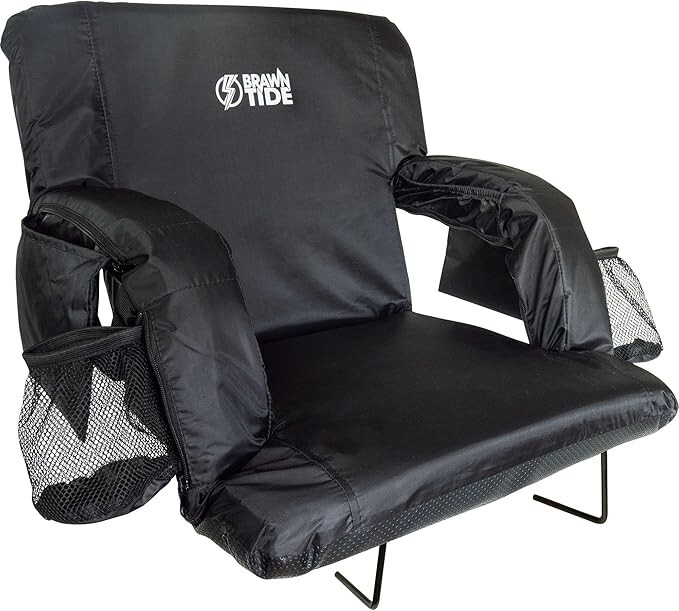 OPEN BOX|Stadium Seat with Back Support|2 Bleacher Hooks|4 Pockets|Black|EWide