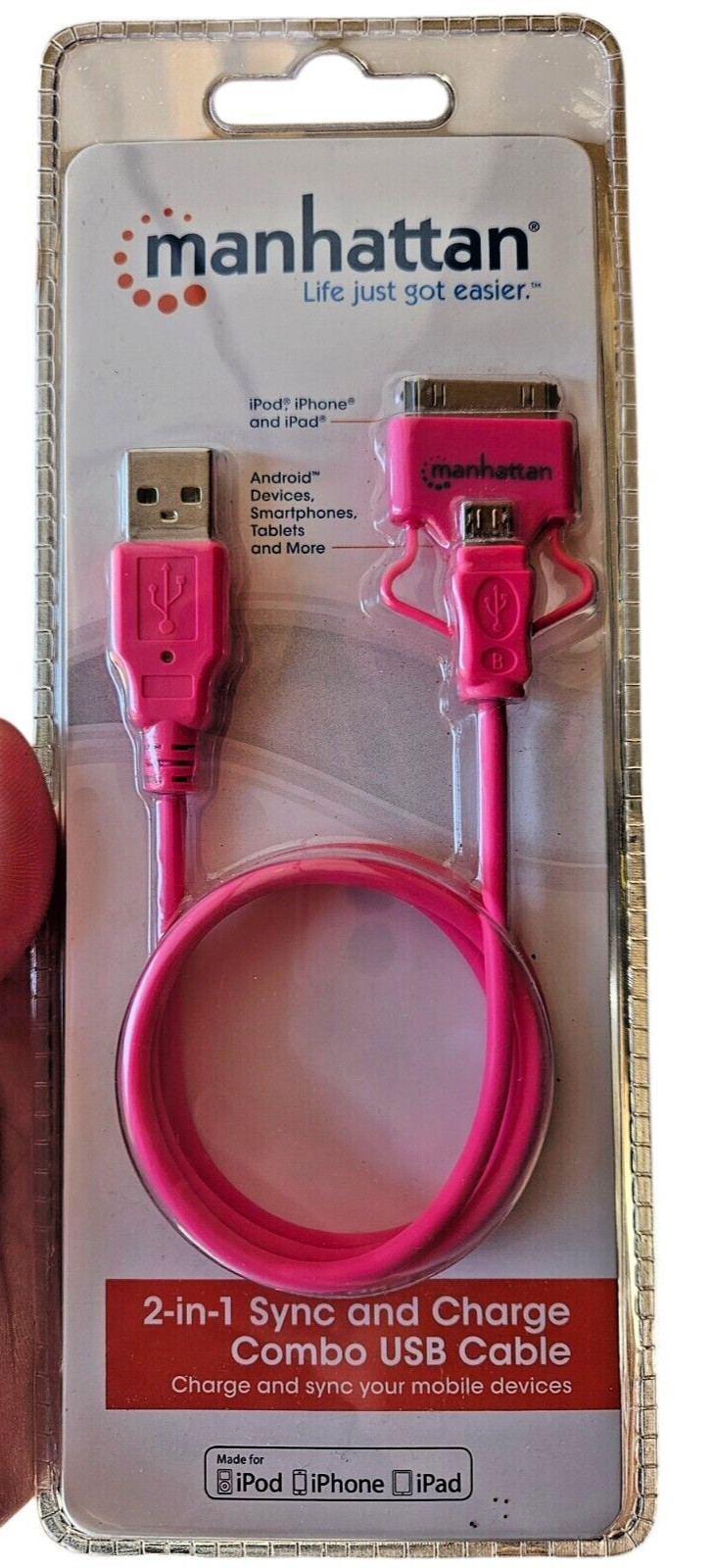TECH & GO! 2-in-1 SYNC & CHARGE COMBO CABLE, 3 FT.-BLACK-IPHONES, IPADS, ETC (D)