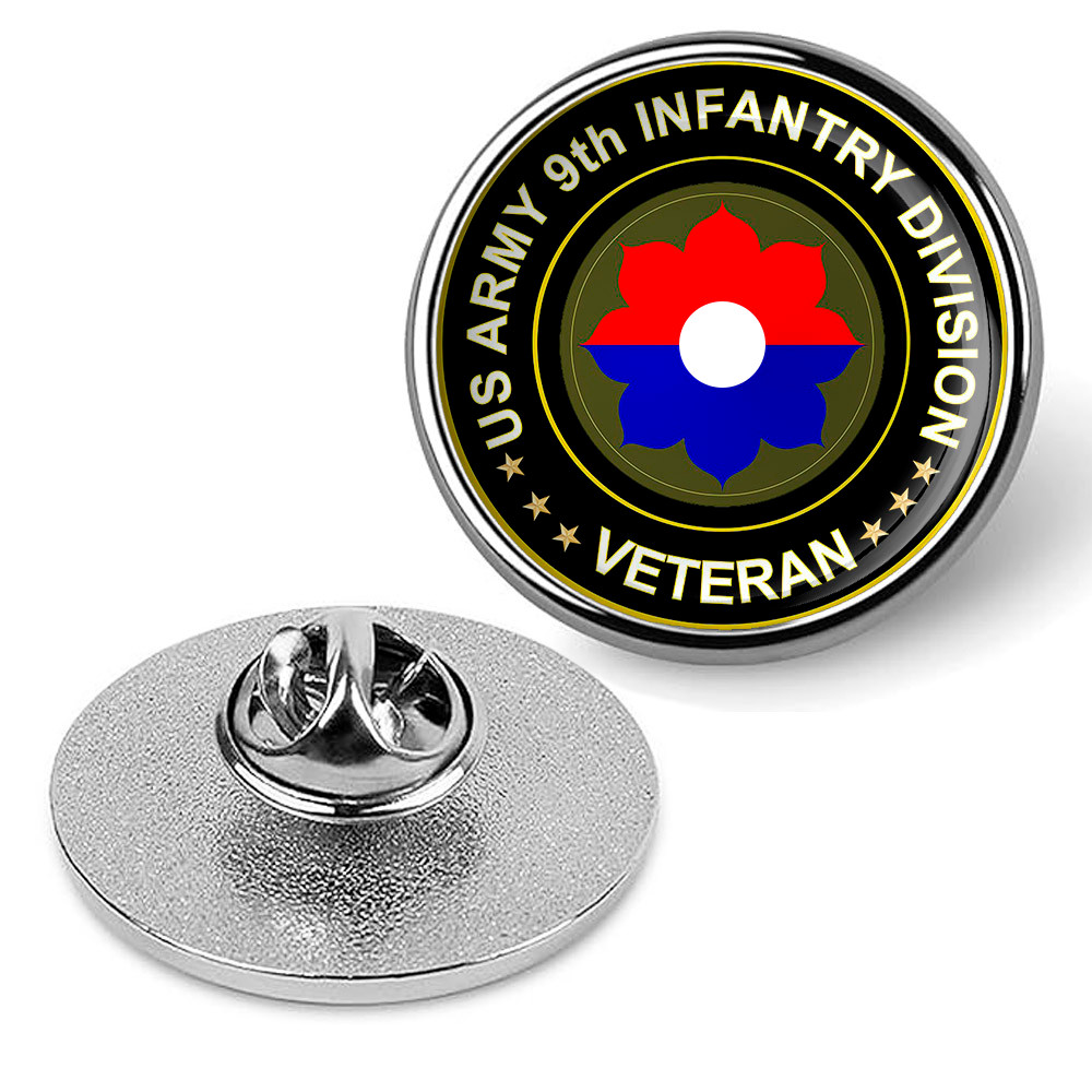US Army 9th Infantry Division Veteran Tie Suit Shirt Lapel Pin - Silver