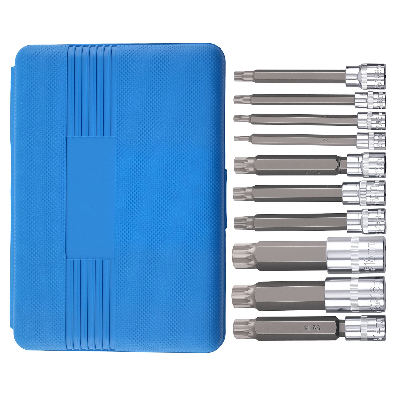10PC Triple Square 12 Point Spline Bit Socket Set Tamper Proof Extra Long MM S2