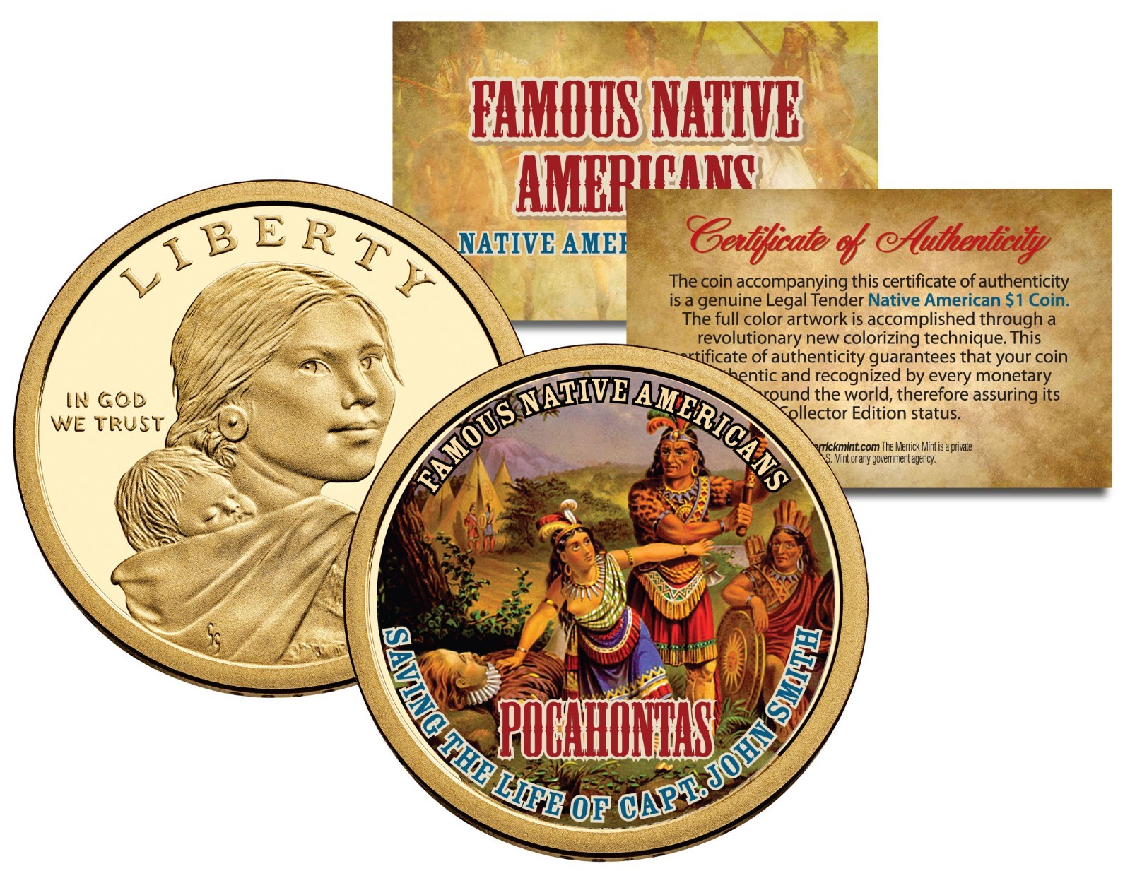 POCAHONTAS Famous Native American Series Sacagawea Dollar Coin JOHN SMITH Indian
