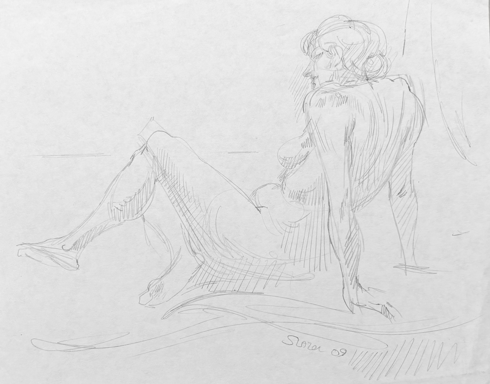 Miriam Slater pencil drawing of reclining woman 2009
