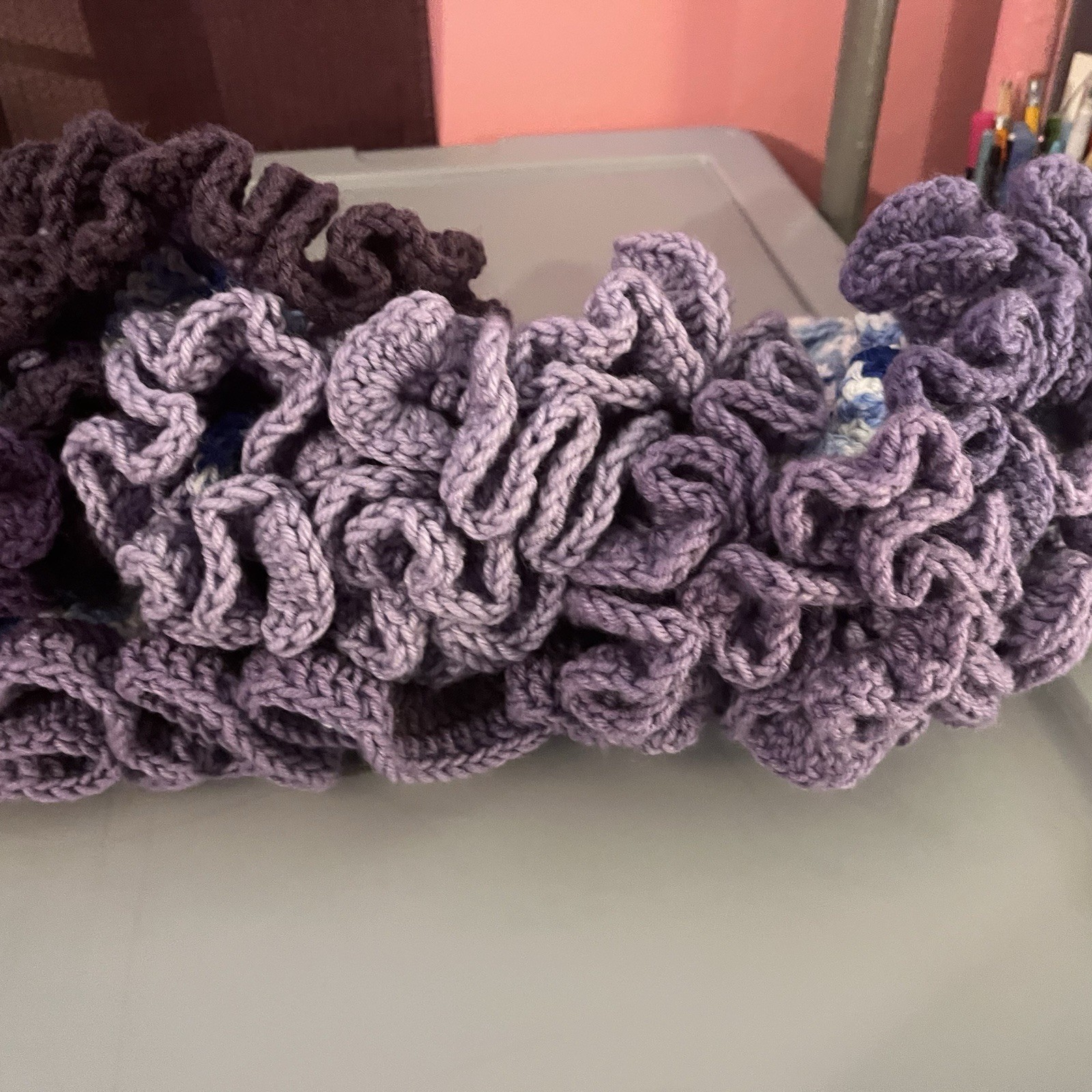 Handmade Ruffled Crochet Skirt/shoulderless Top Blue, white and Purple