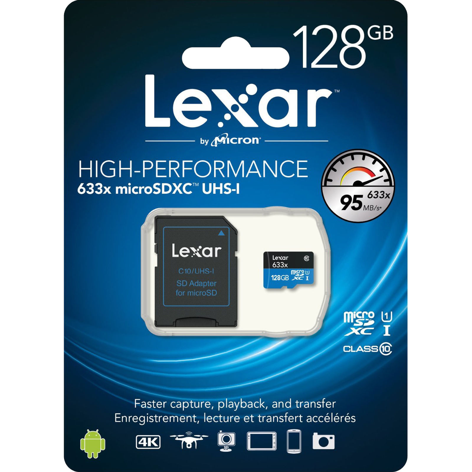 Lexar 128GB 128G 633x 95MB/s Micro SDXC MicroSD Class10 UHS-I + SD Adapter GoPro