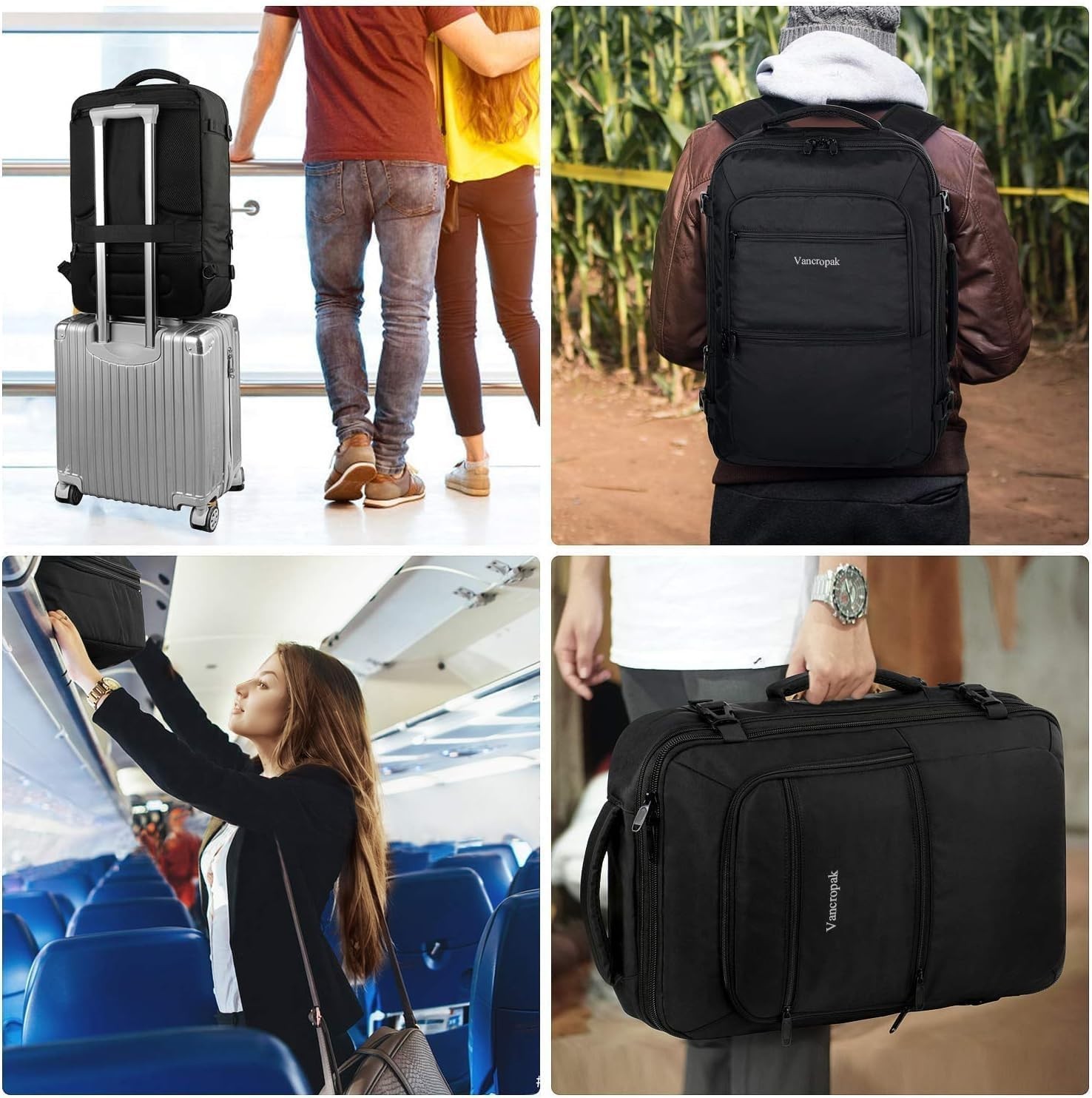 Vancropak 40L Travel Backpack Carry-On Expandable Weekender Bag Flight Approved