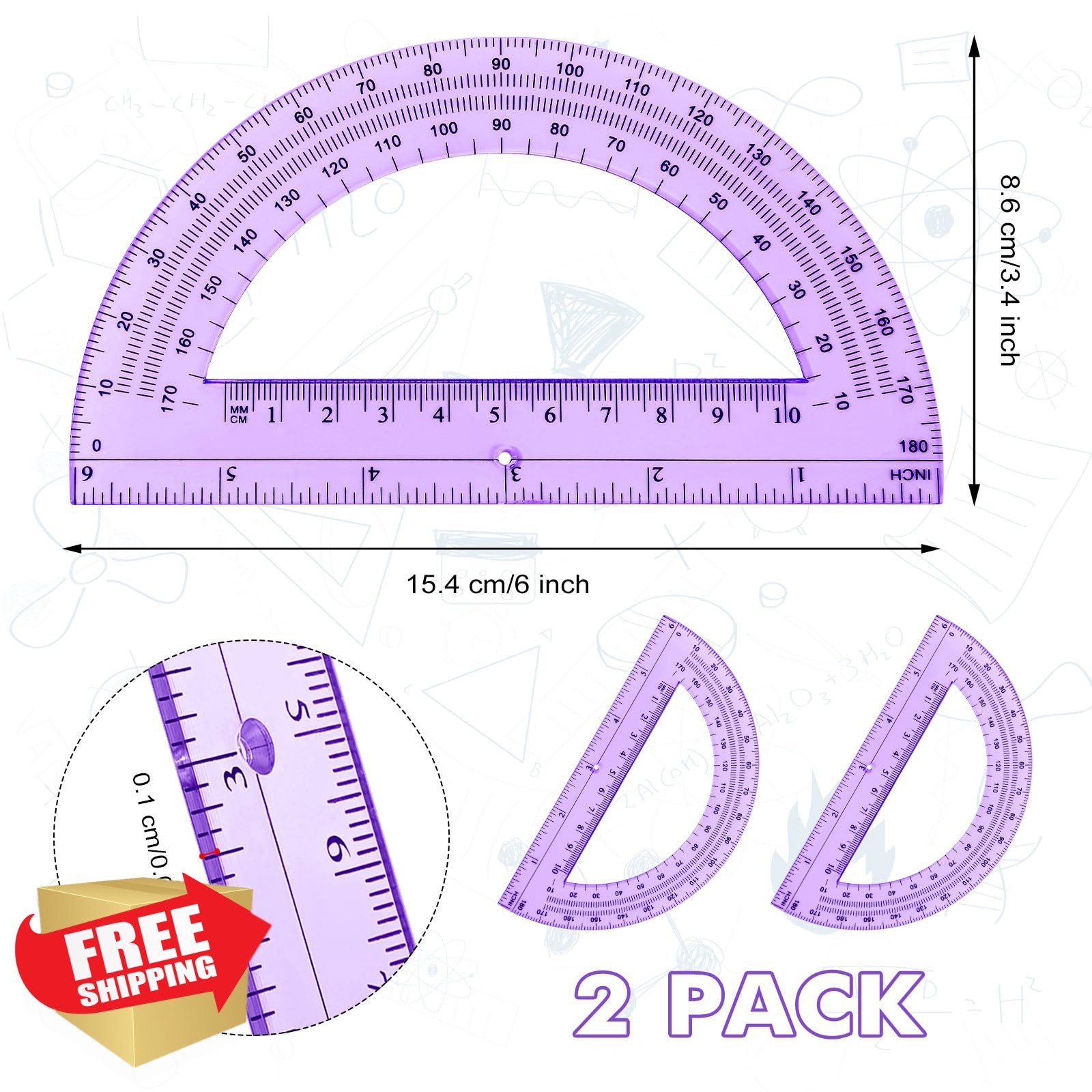Zonon Protractor 6 Inch Purple