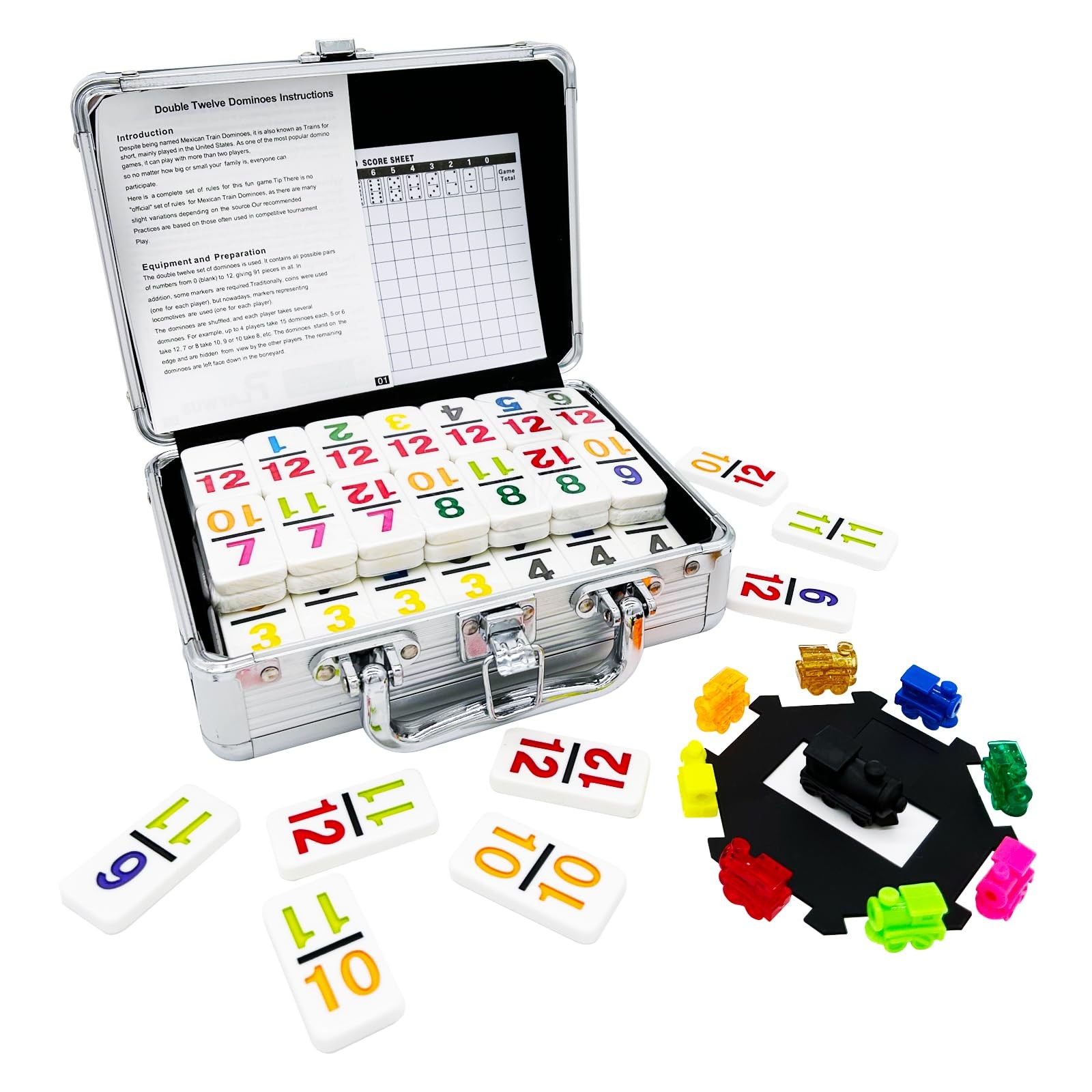 Mexican Train Dominoes with Numbers, Color Double 12 Numerical Domine Set for...