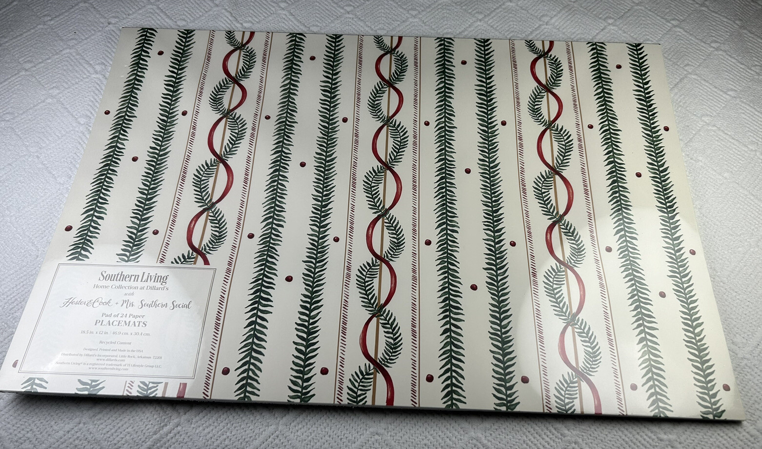 Hester & Cook + Mrs. Southern Social  18.5”x12” Pad/24 Paper Placemats Christmas