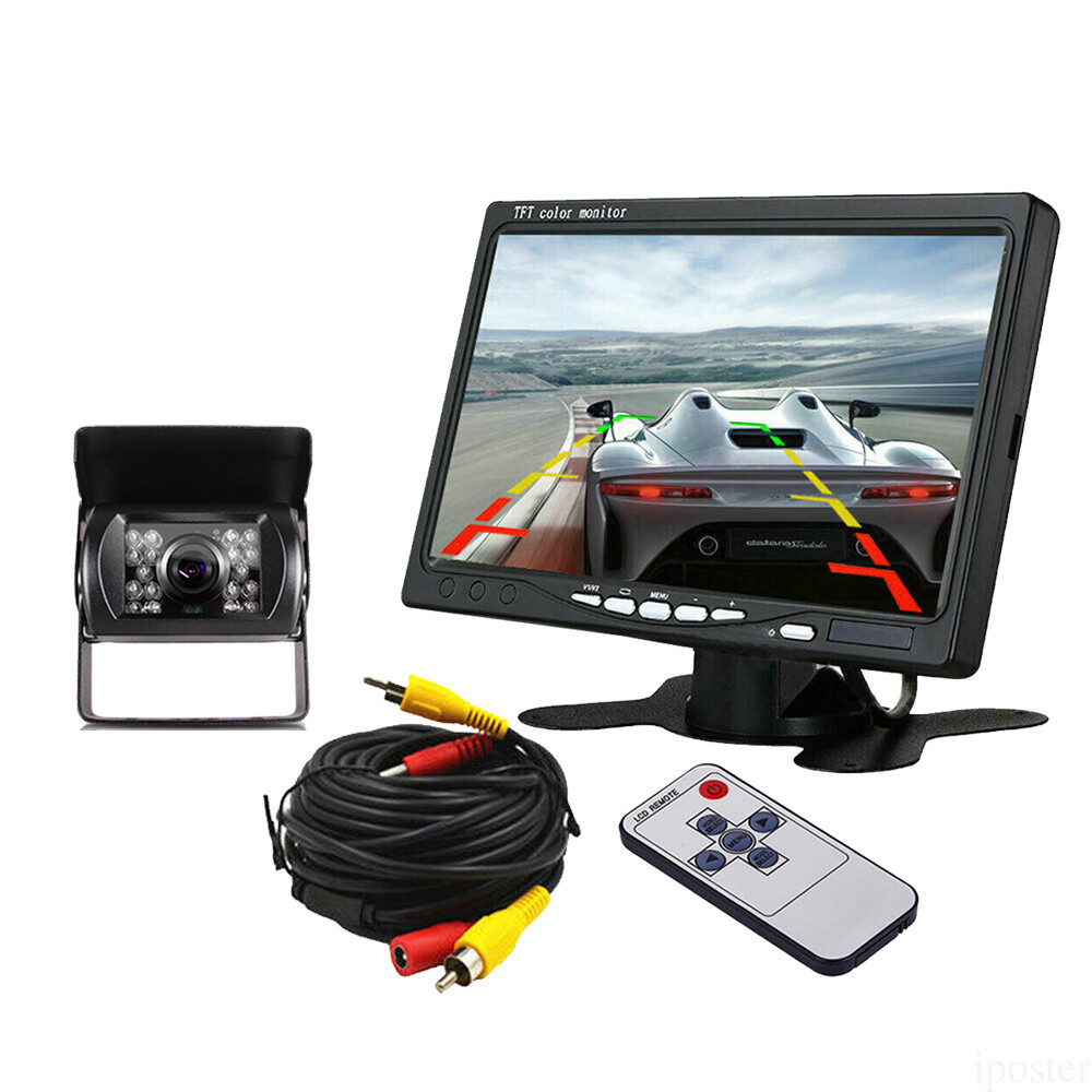 Car Truck RV Rear View Kit 7" Monitor IR Reversing CCD Camera 10M 12-24v Package