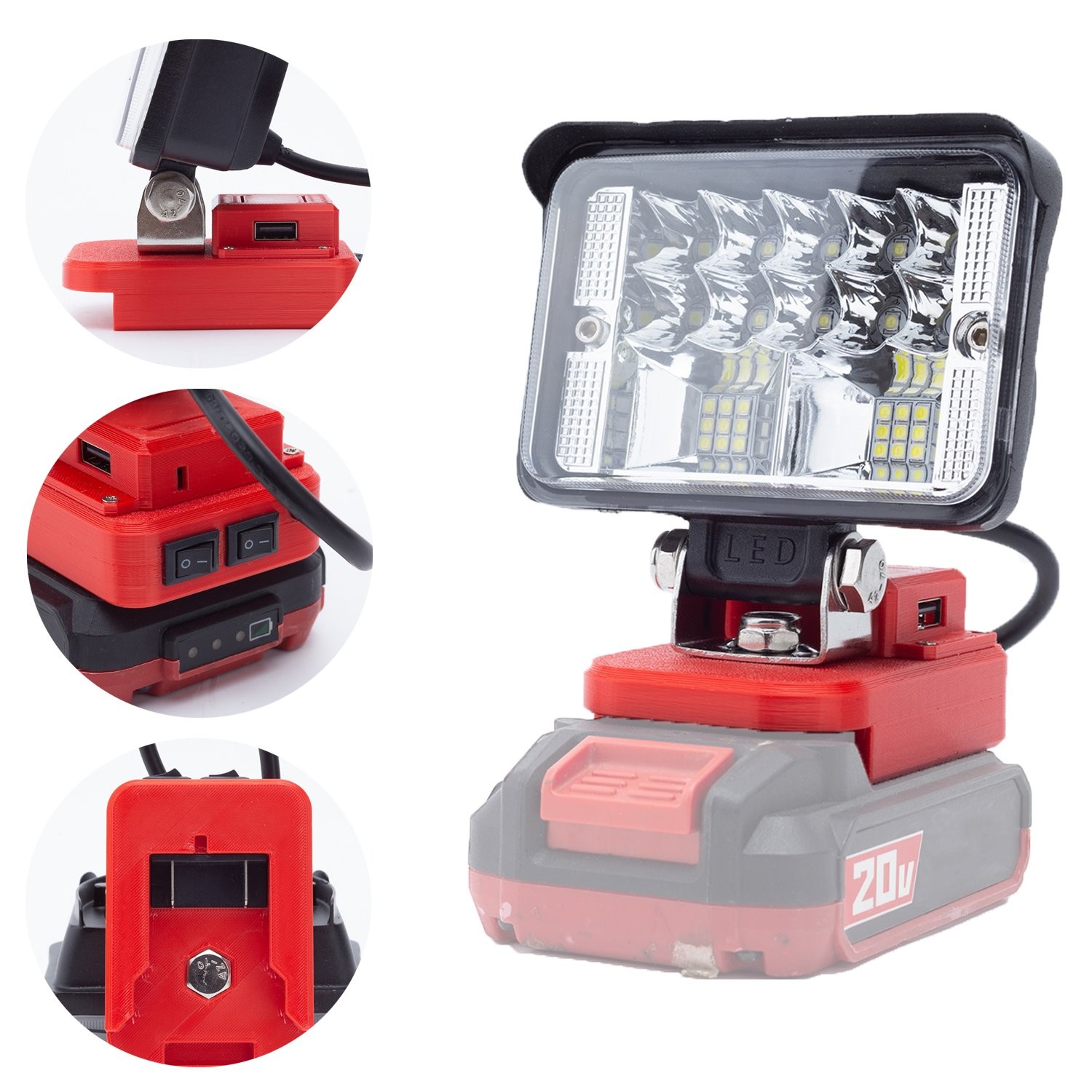 LED Work Light For Bauer 20V Li-Ion Battery w/USB Fast Charge Outdoor Lamp