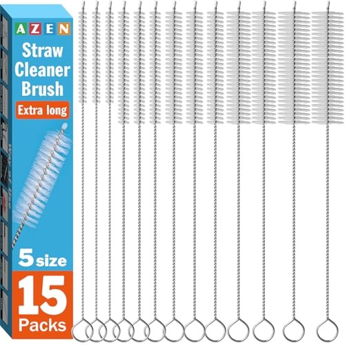 15 Pack Straw Cleaner Brush Set, 12 inch Extra Long, 5 Different Diameters