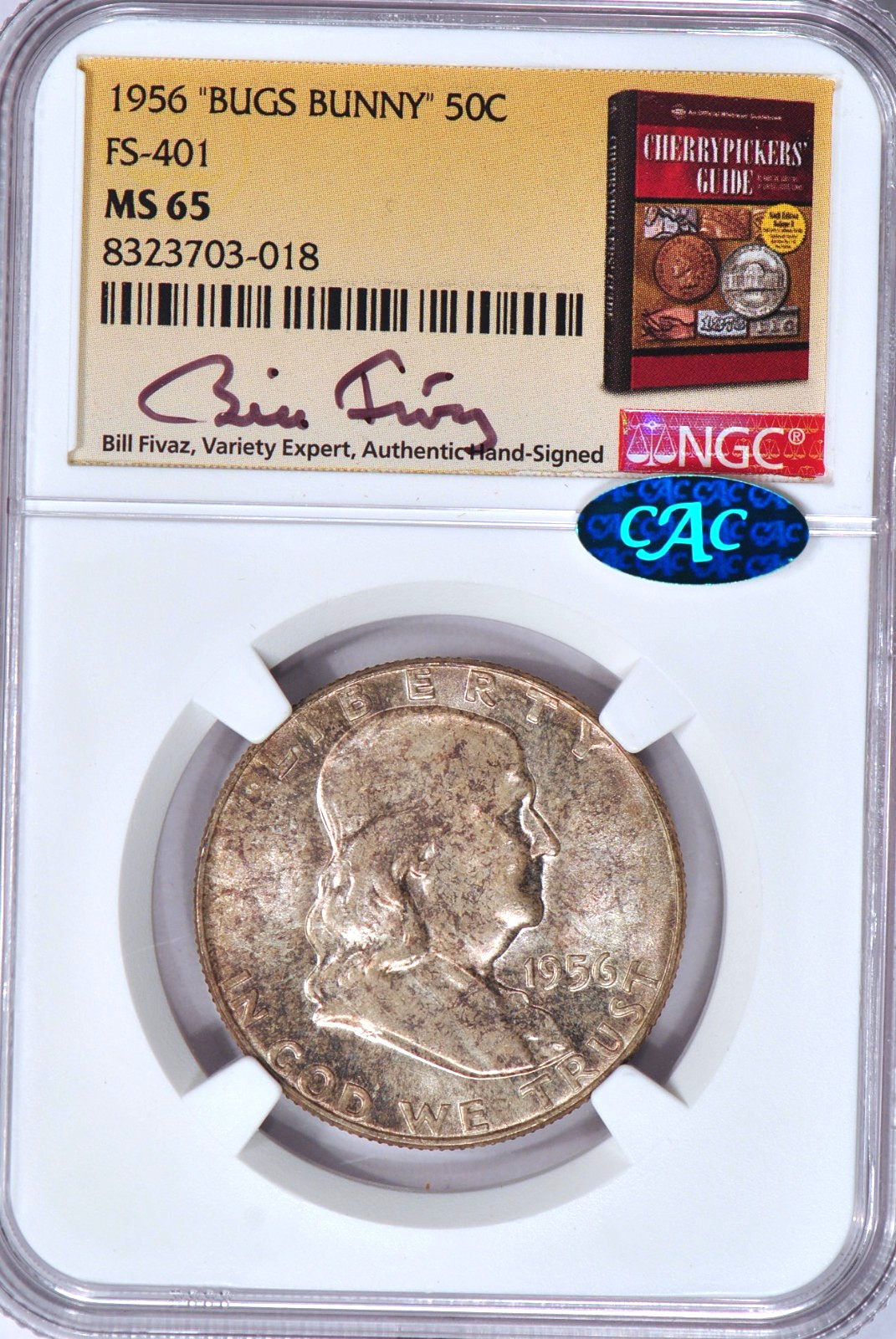 1956 Bugs Bunny FS-401 Franklin Half NGC CAC MS 65 Bill Fivaz Signed Label 50C