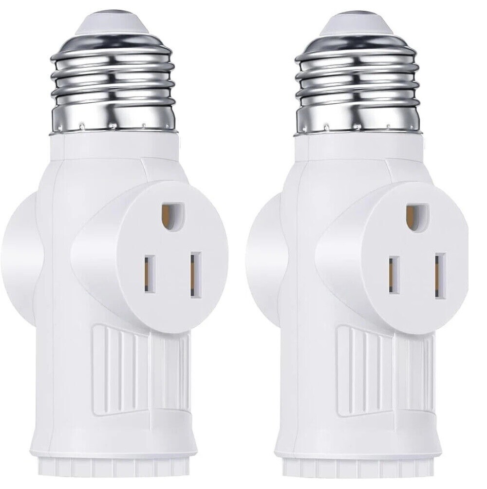 2Pcs 2/3 Prong Light Socket Adapter Light Bulb Outlet Adapter Converter E26/E27