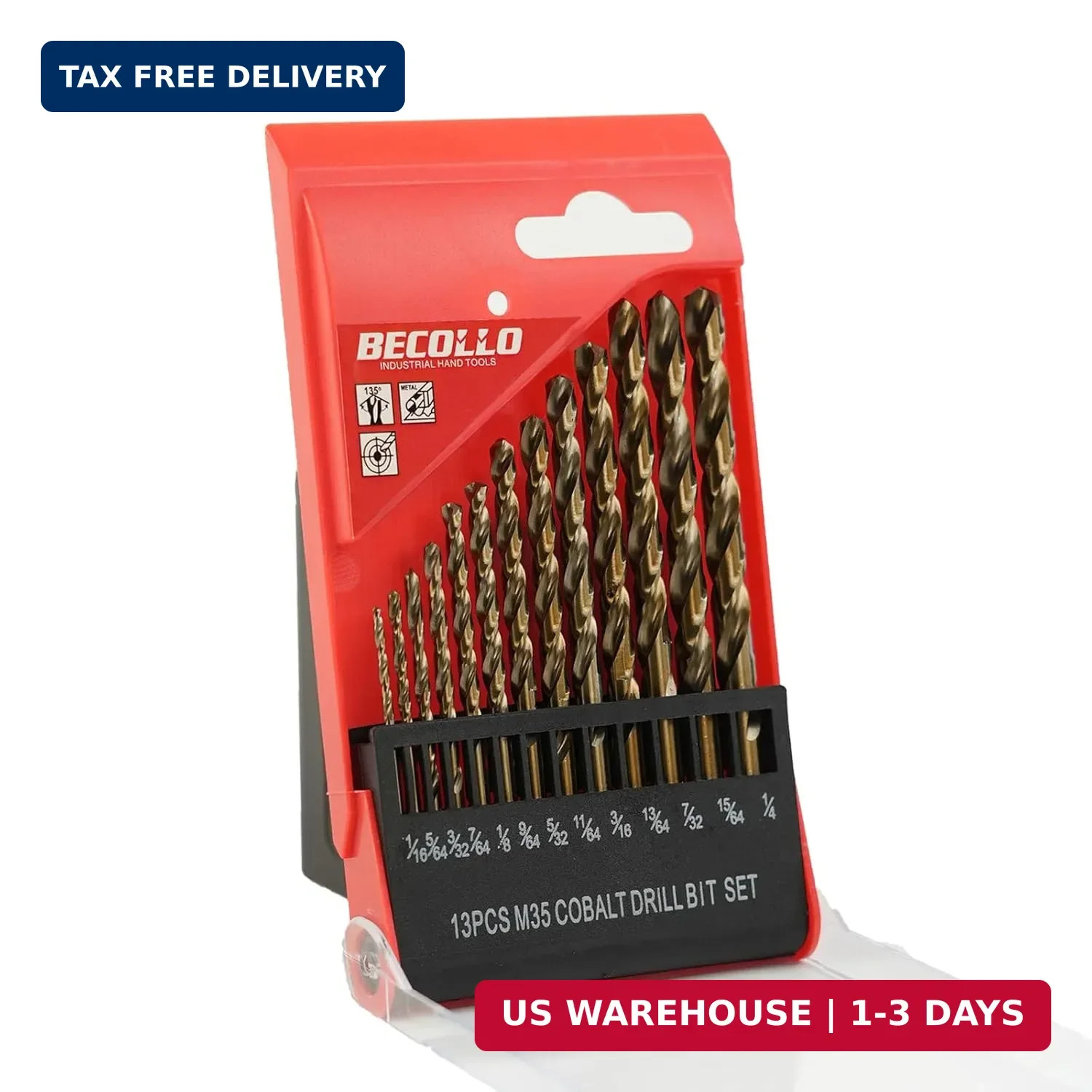 BECOLLO 13PCS (1/16"-1/4") Cobalt Drill Bit Set, M35 Jobber Length 13pcs.set