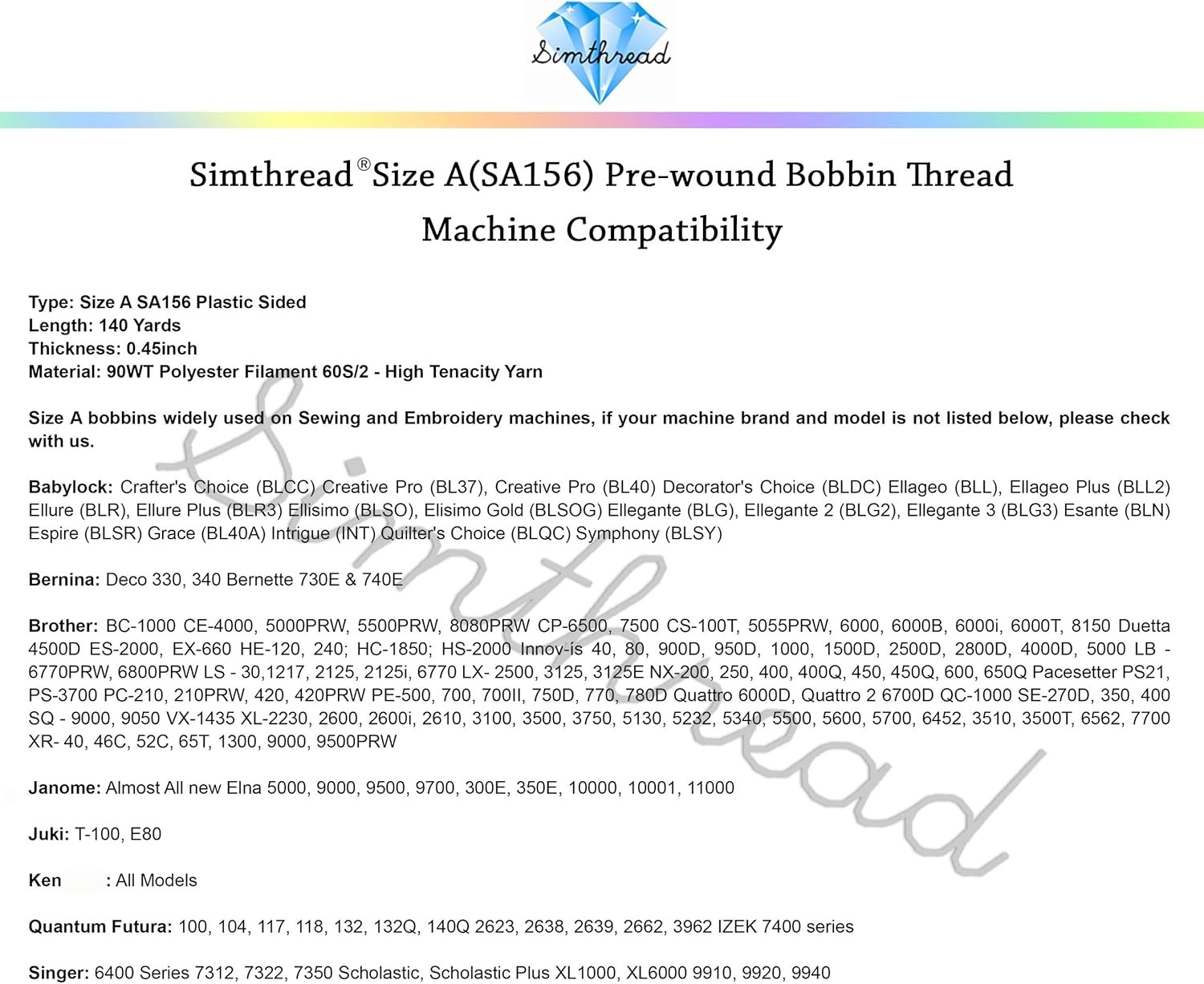 Simthread 25pcs 90WT White Prewound Bobbin Thread Size A Class 15 (SA156) with C