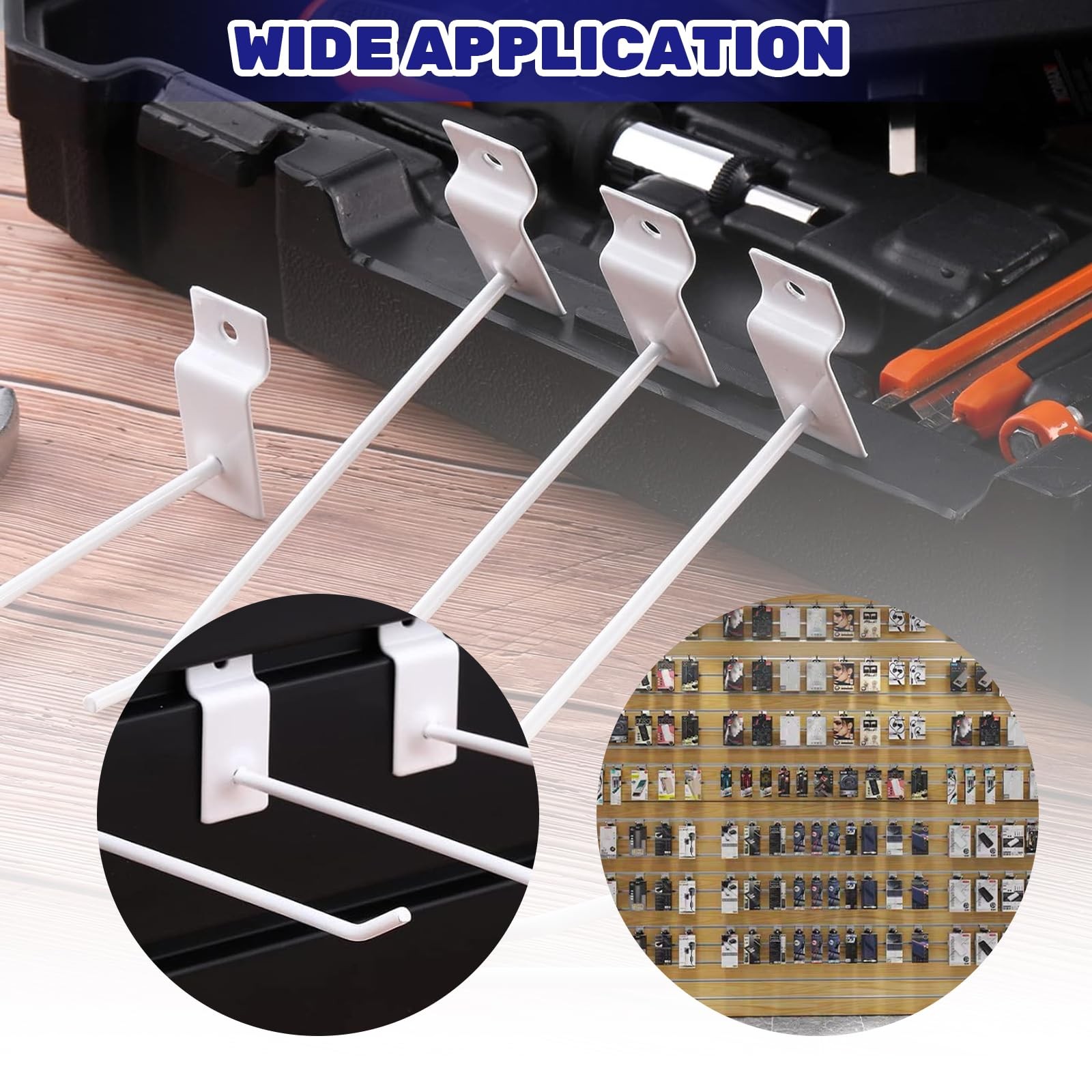 50 Pcs 4 Inch White Slatwall Panel Hooks, Slat Wall, Pegboard, Hanger, Bulk