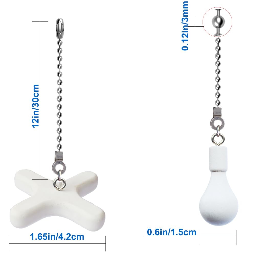 2 Pack Ceiling Fan Pull Chains, 12-inch Beaded Ball Extension Chains with Whi...