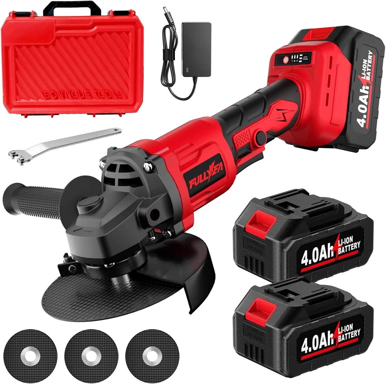 Versatile Cordless Angle Grinder with Cutting Wheels and Battery Indicator