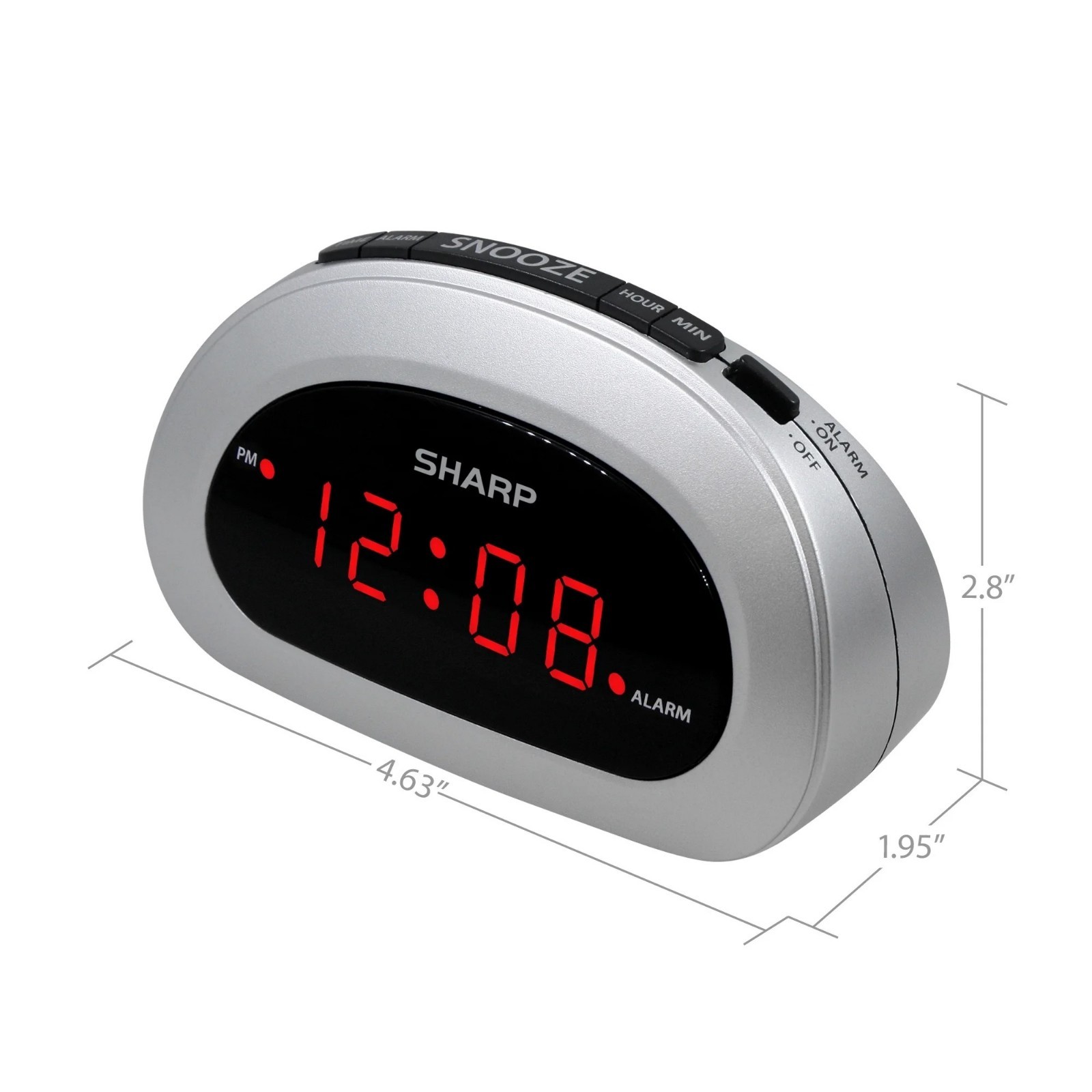 Digital Sharp Alarm Clock, Cosmic Silver, Easy to Set Controls, Red LED Display