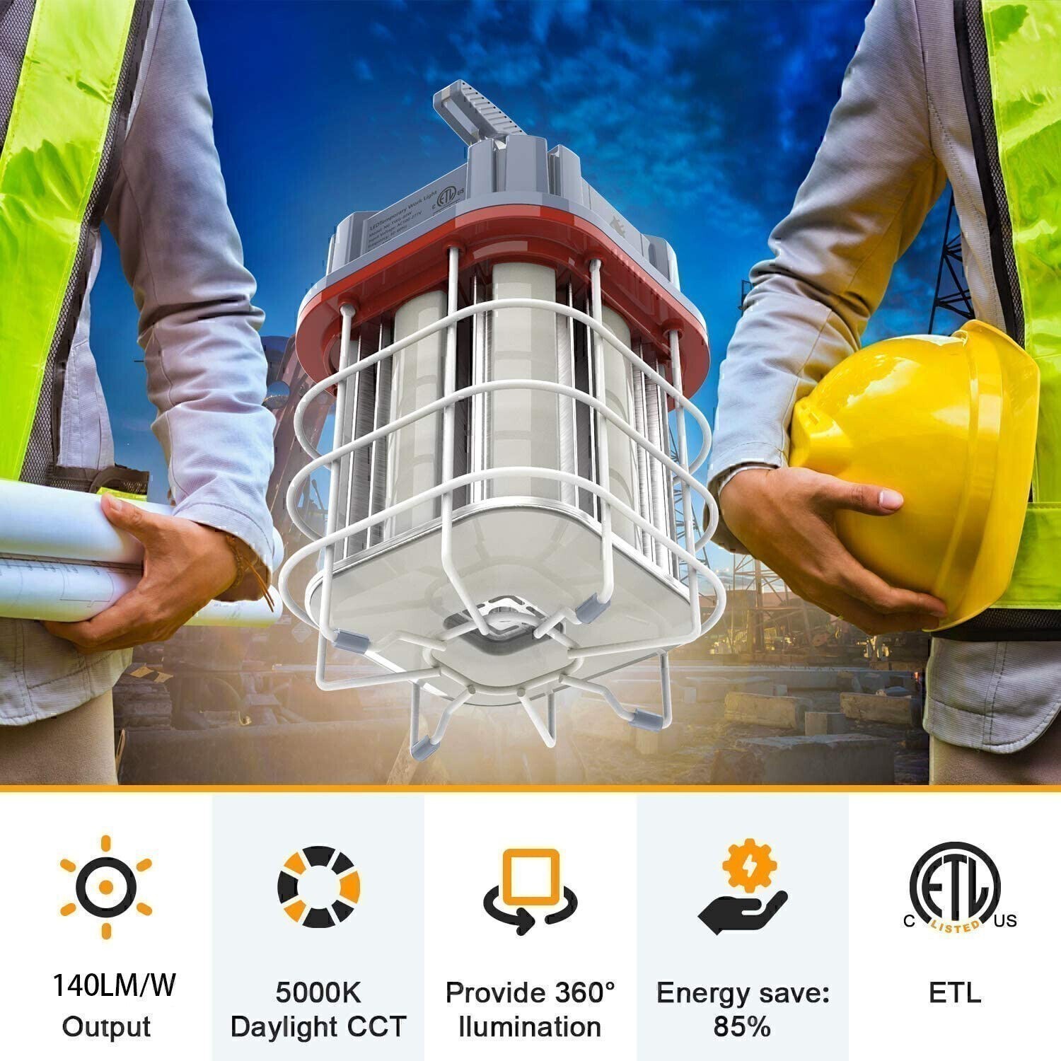80W LED Temporary Work Light Linkable Construction Jobsite Projects Hanging Lamp