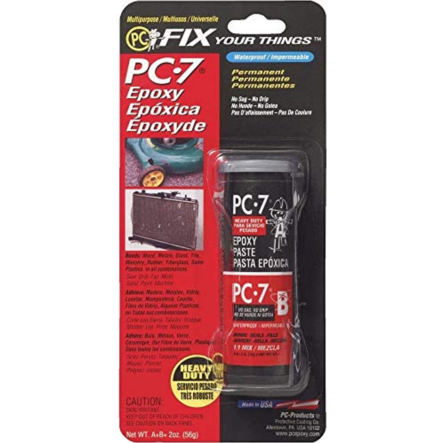 PC Products PC-7 Epoxy Adhesive Paste, Two-Part Heavy Duty, 2oz in Two Jars,