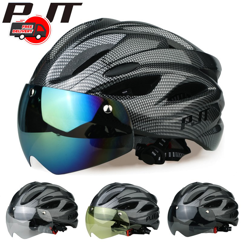 PJT Lightweight Cycling Helmet Magnetic Goggles Lens Adult Bike Helmet 56-61cm