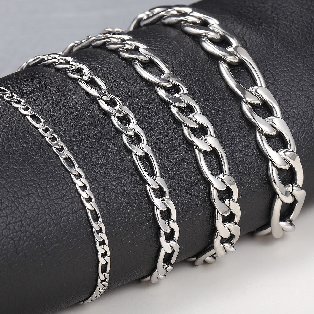 Stainless Steel Figaro Chain Lobster Bracelet  7"-10" Men Women  3-12mm N70