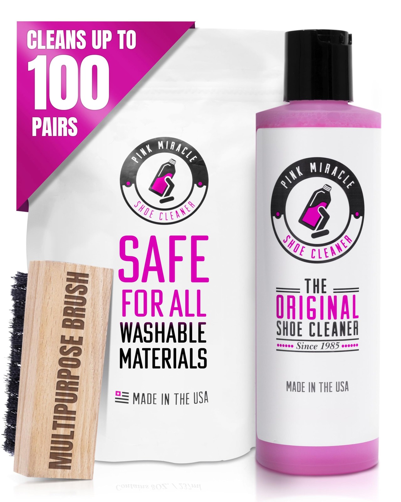 Pink Miracle Shoe Cleaner Kit - Fabric, Leather, Suede & Nubuck - 4 Oz