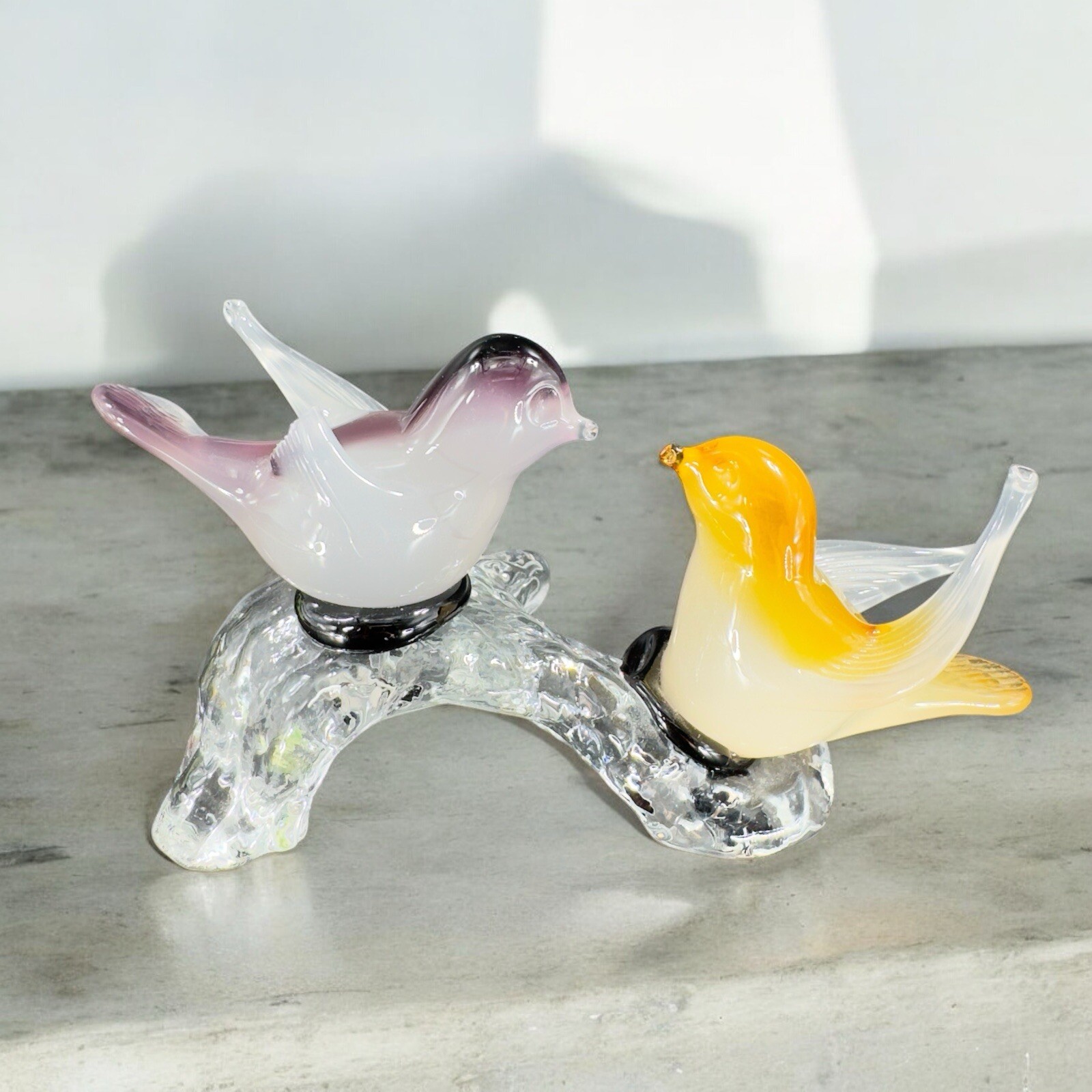 Venetian Italian Glass Love Birds Figurine Decor Opaline Glass Hand Made AS IS