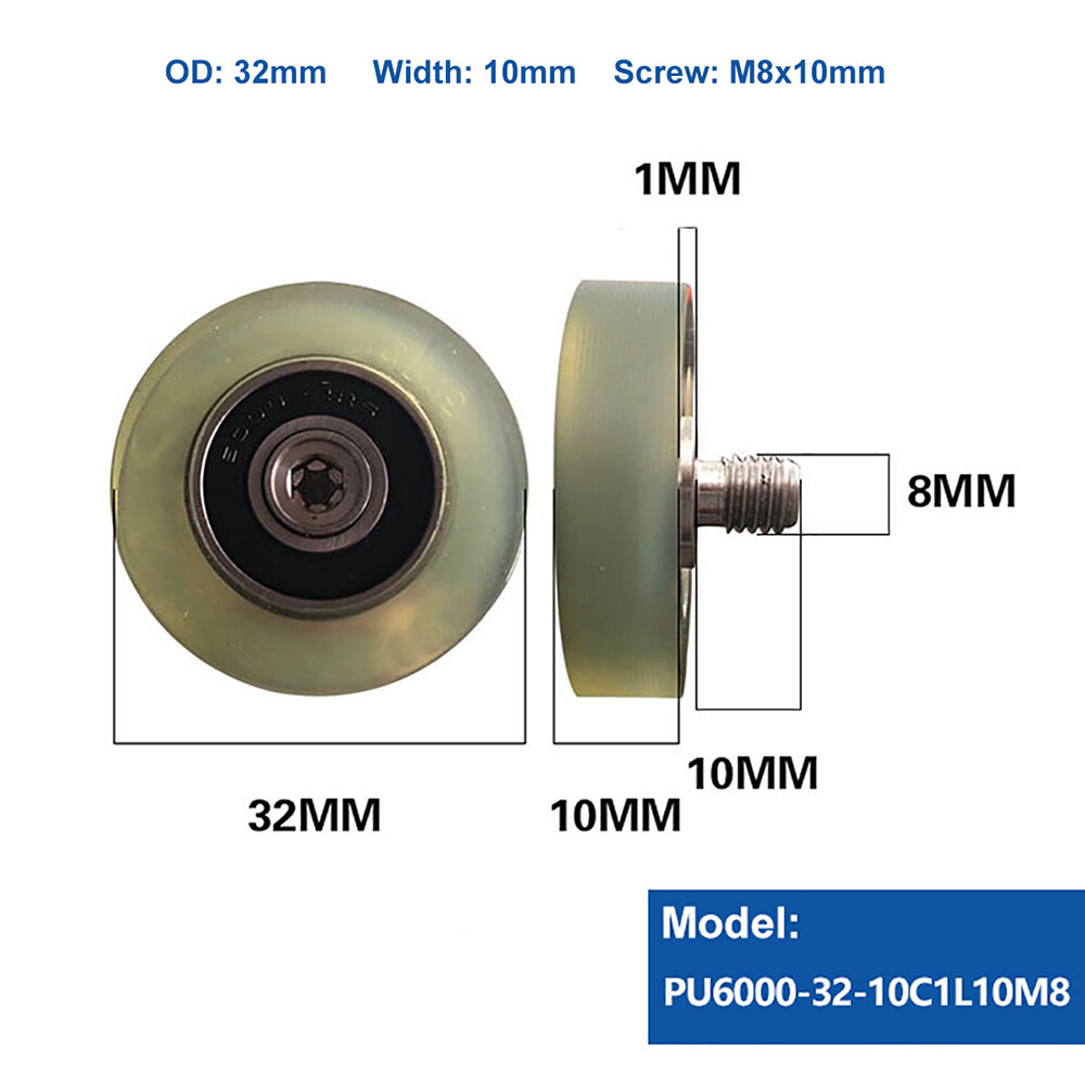 M8 Male Threaded Screw Bearing Guide Wheel Flat Roller PU Polyurethane Pulley