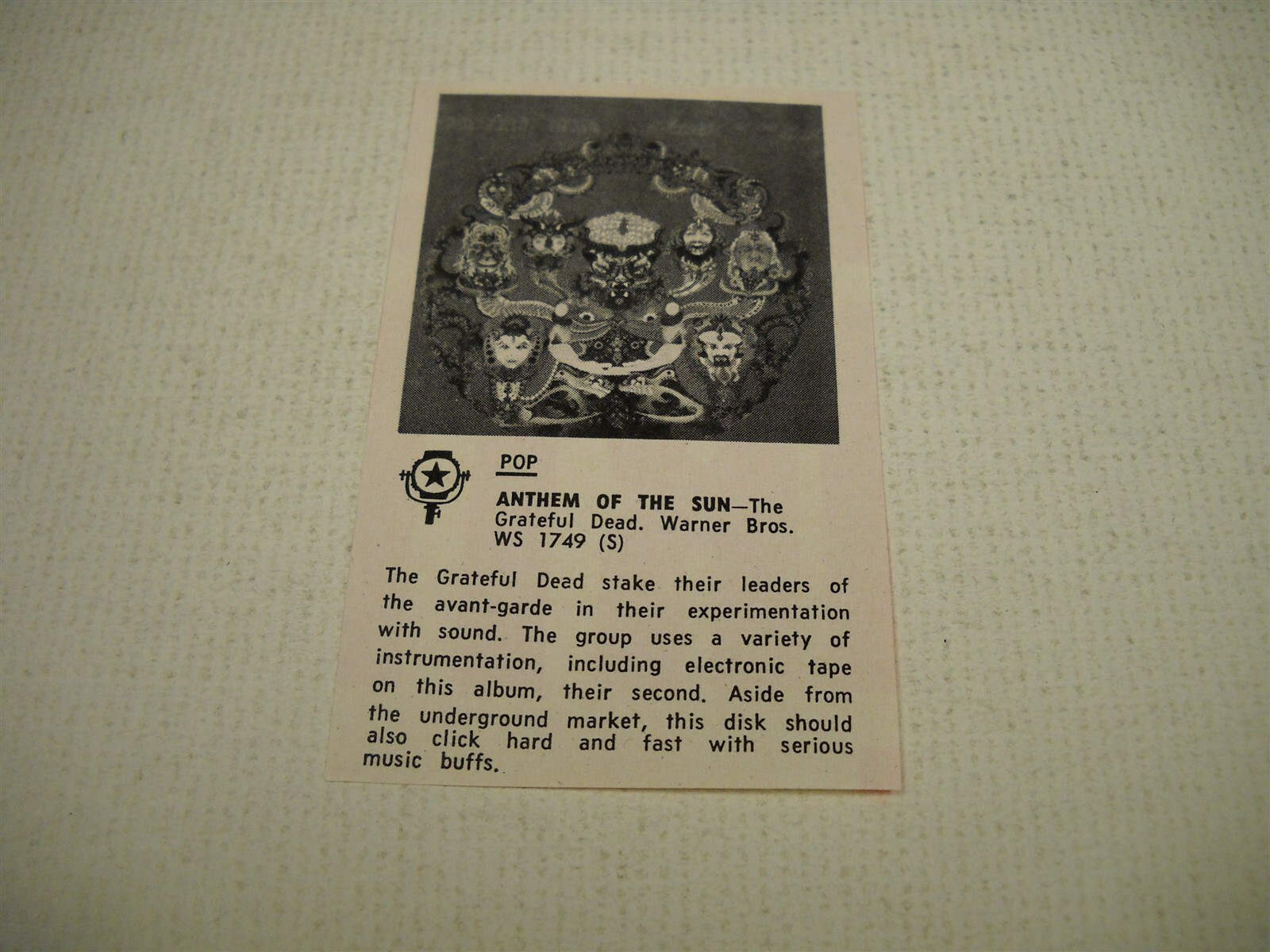 GRATEFUL DEAD original 1968 music biz promo lp review ANTHEM OF THE SUN