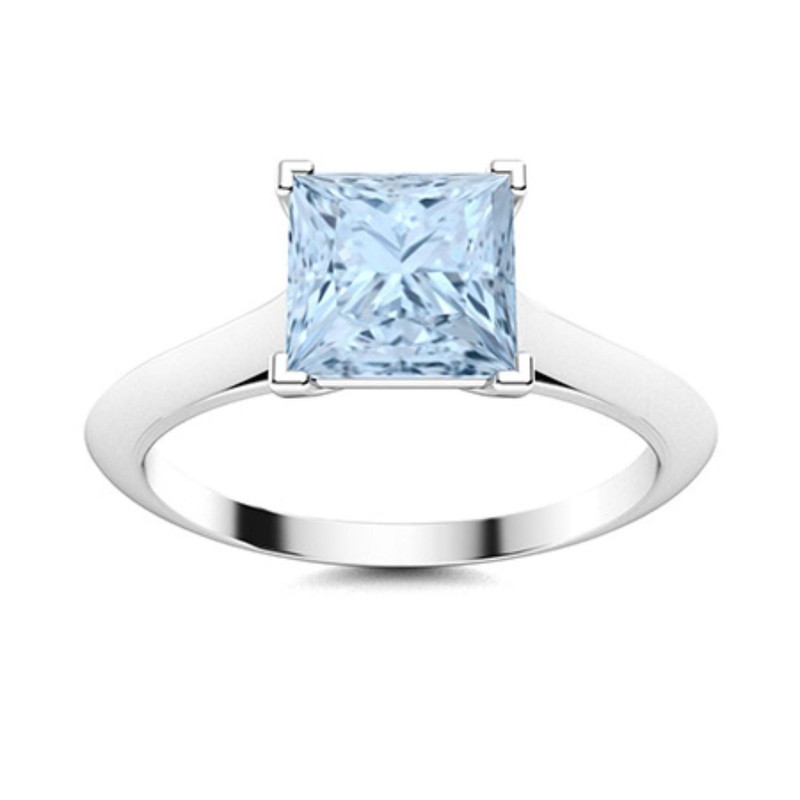 Four Prong Set Solitaire 1.30Ct Square Shape Aquamarine 925 Sterling Silver Ring
