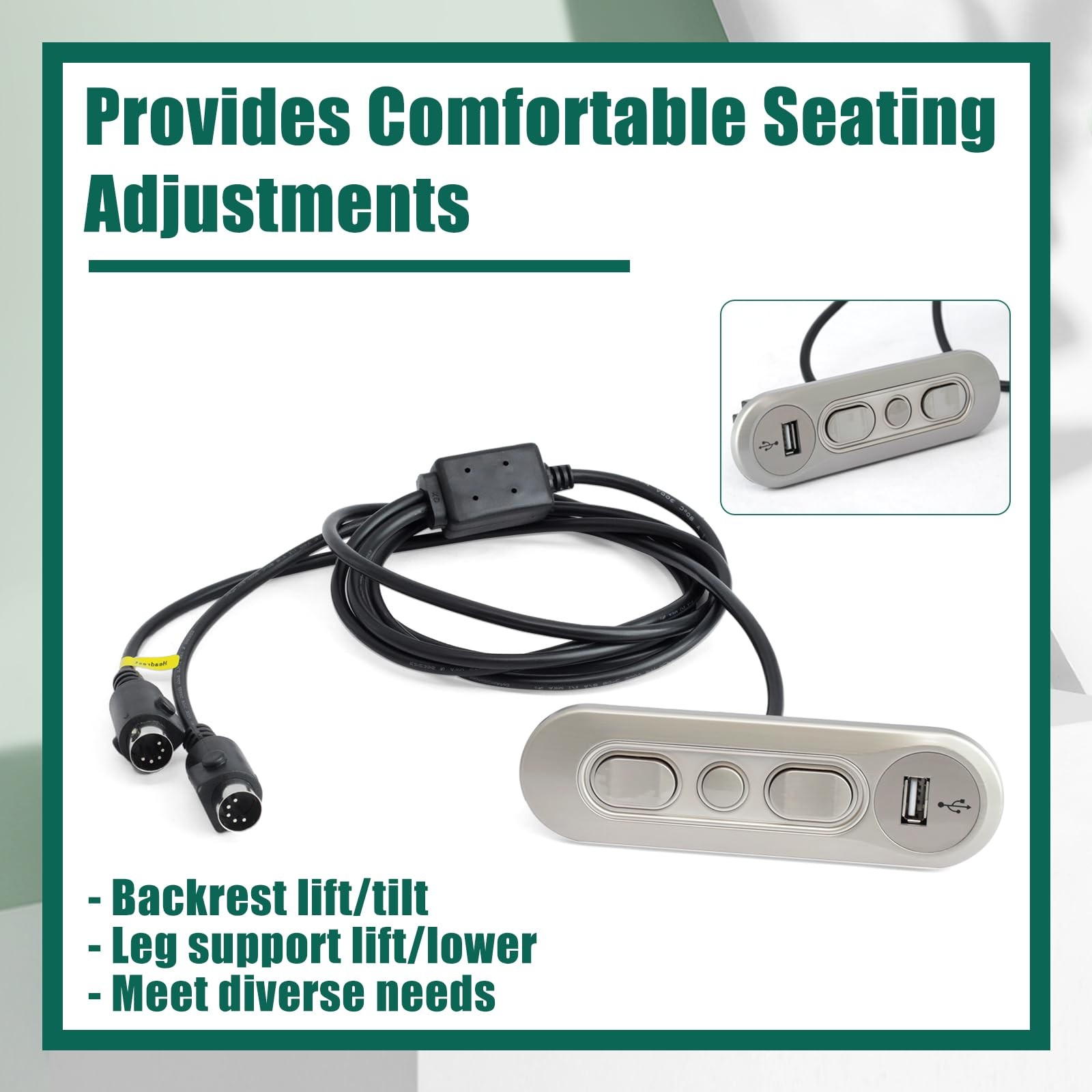 KDH127H001 Hand Control Switch 5 Button Recliner Controller USB Silver