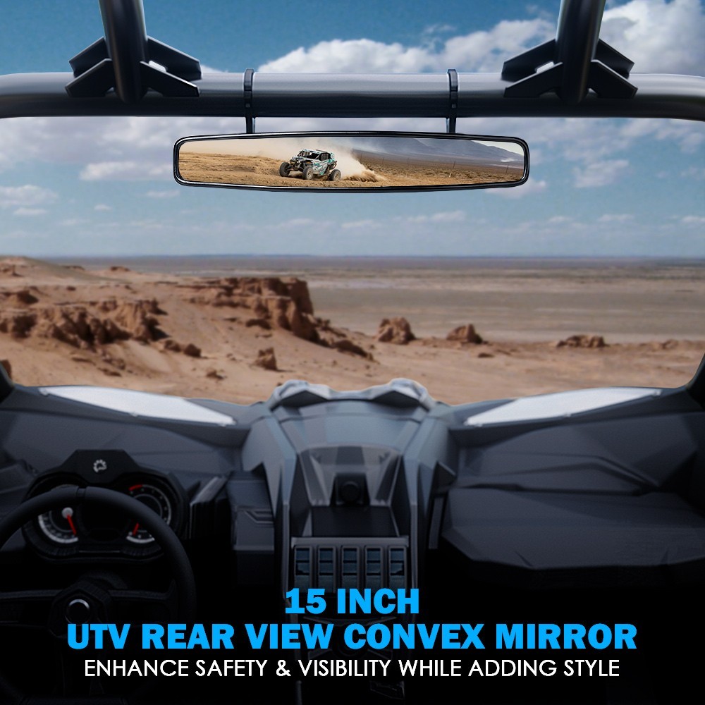 15" UTV Rear View Center Mirror for 1.75" Roll Bar Polaris RZR 800 900 1000 XP S