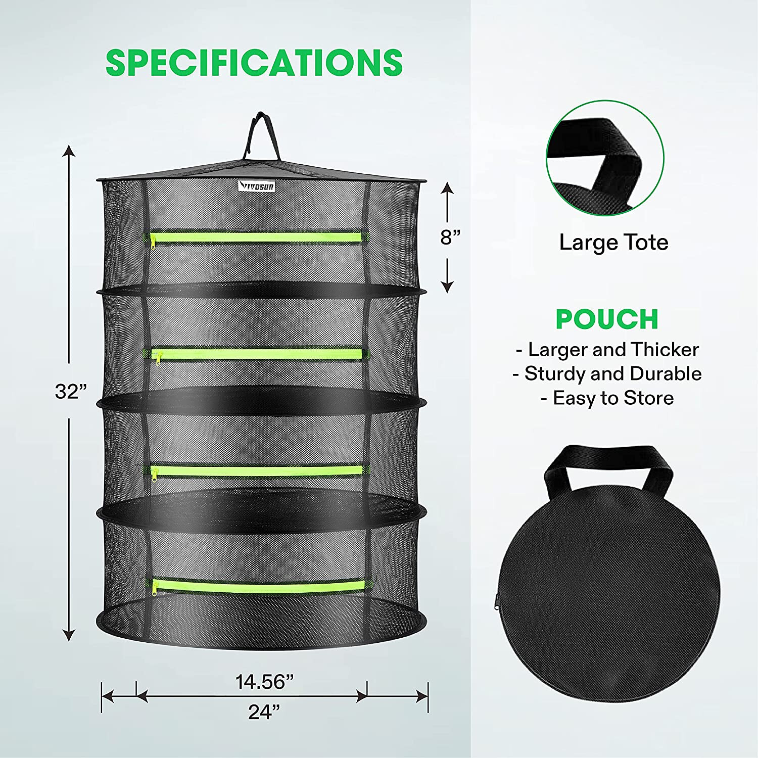 VIVOSUN 2ft 4-Layer Hanging Herb Mesh Rack Foldable Drying Net with Zippers