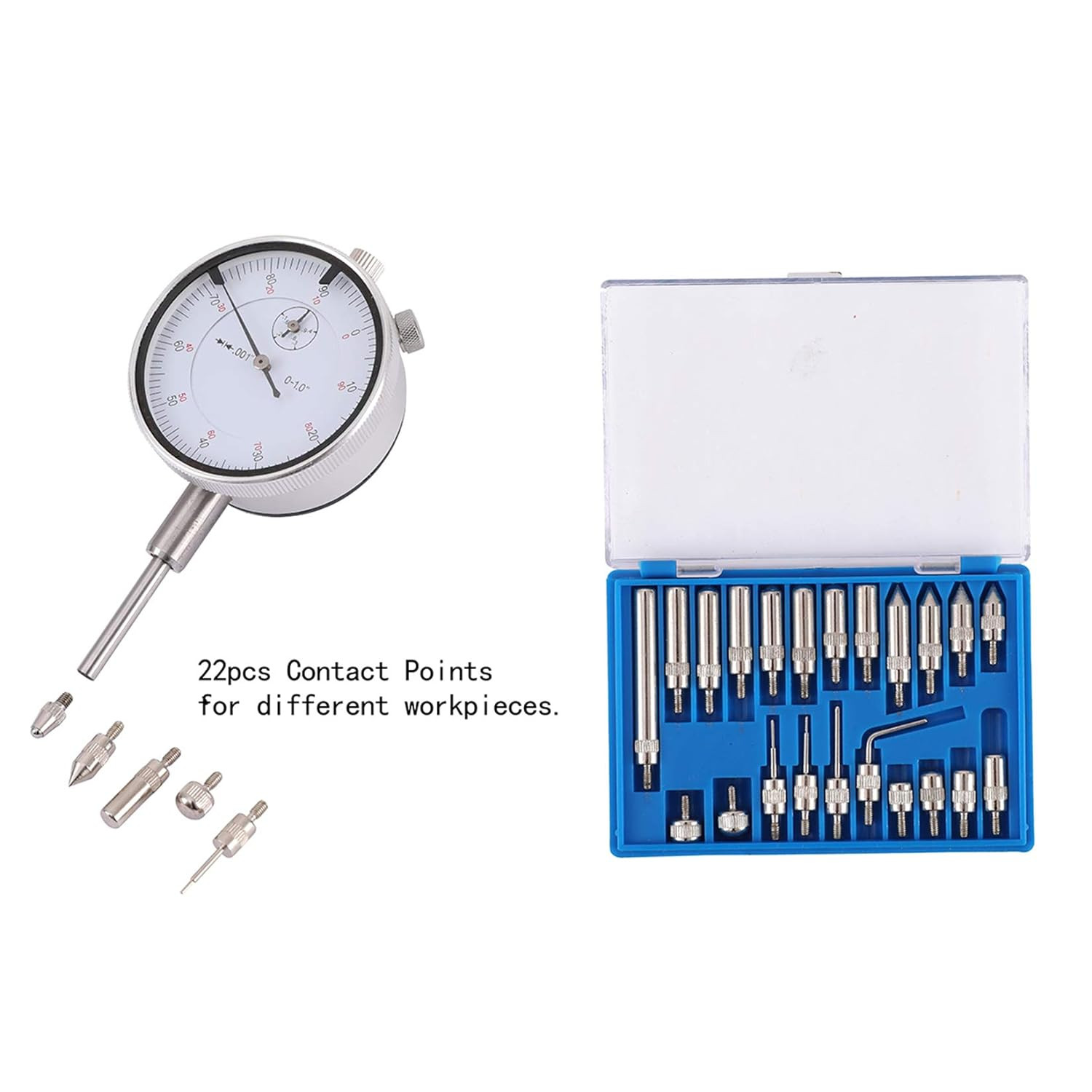 Dial Indicator with Magnetic Base Holder Fine Adjustable Long Arm 0-1" Magnetic