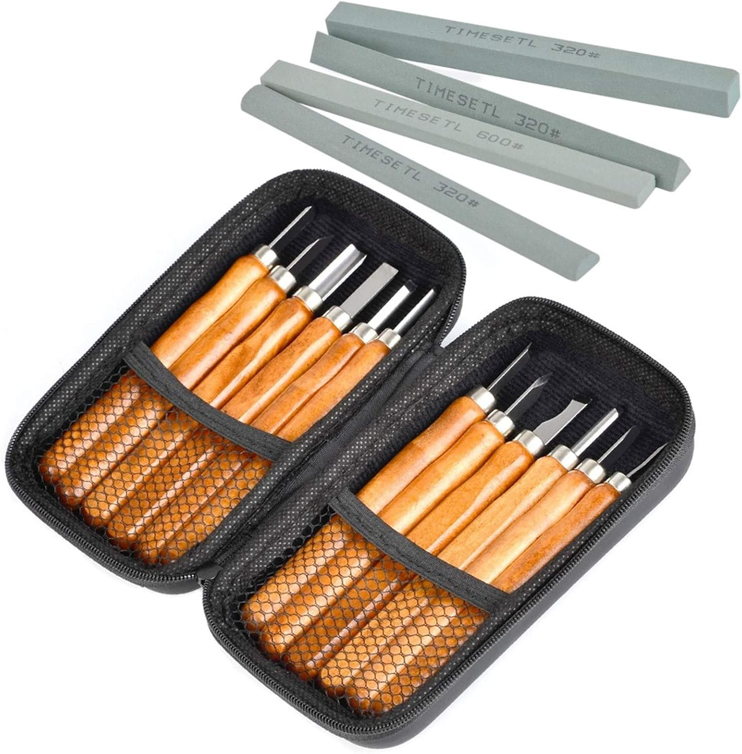 17Pack Small Wood Carving Set, 12pcs Wood Carving Tools SK2 Carbon Steel + 4pcs