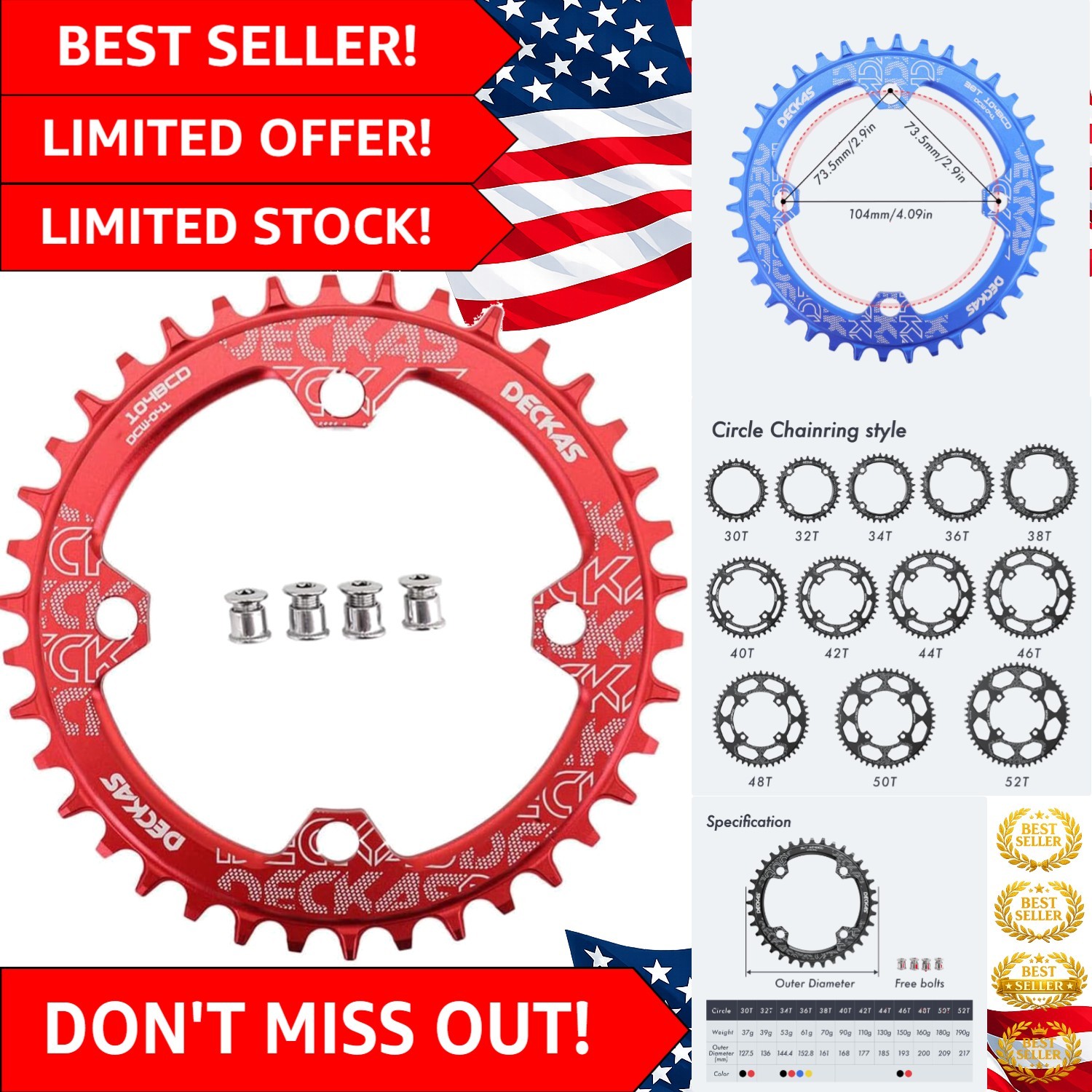 DJC Ultra-Light 36T Chainring 104 BCD - Endurance for Mountain & Trail Riding