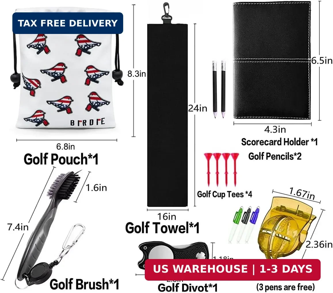 Golf Valuables Pouch, Leather Golf Tee Pouch with Drawstring Closure Golf Ball T
