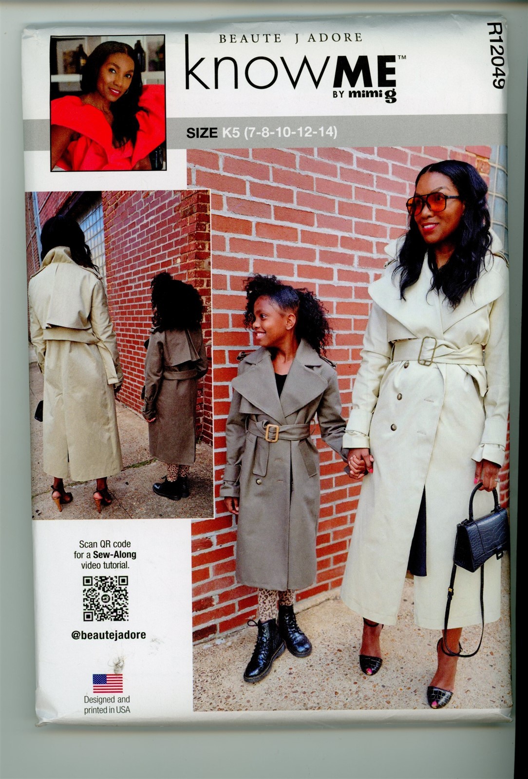 KNOW ME SEW PATTERN # R12049 SIZE K5 (7-14) GIRLS & MISSES TRENCH COAT