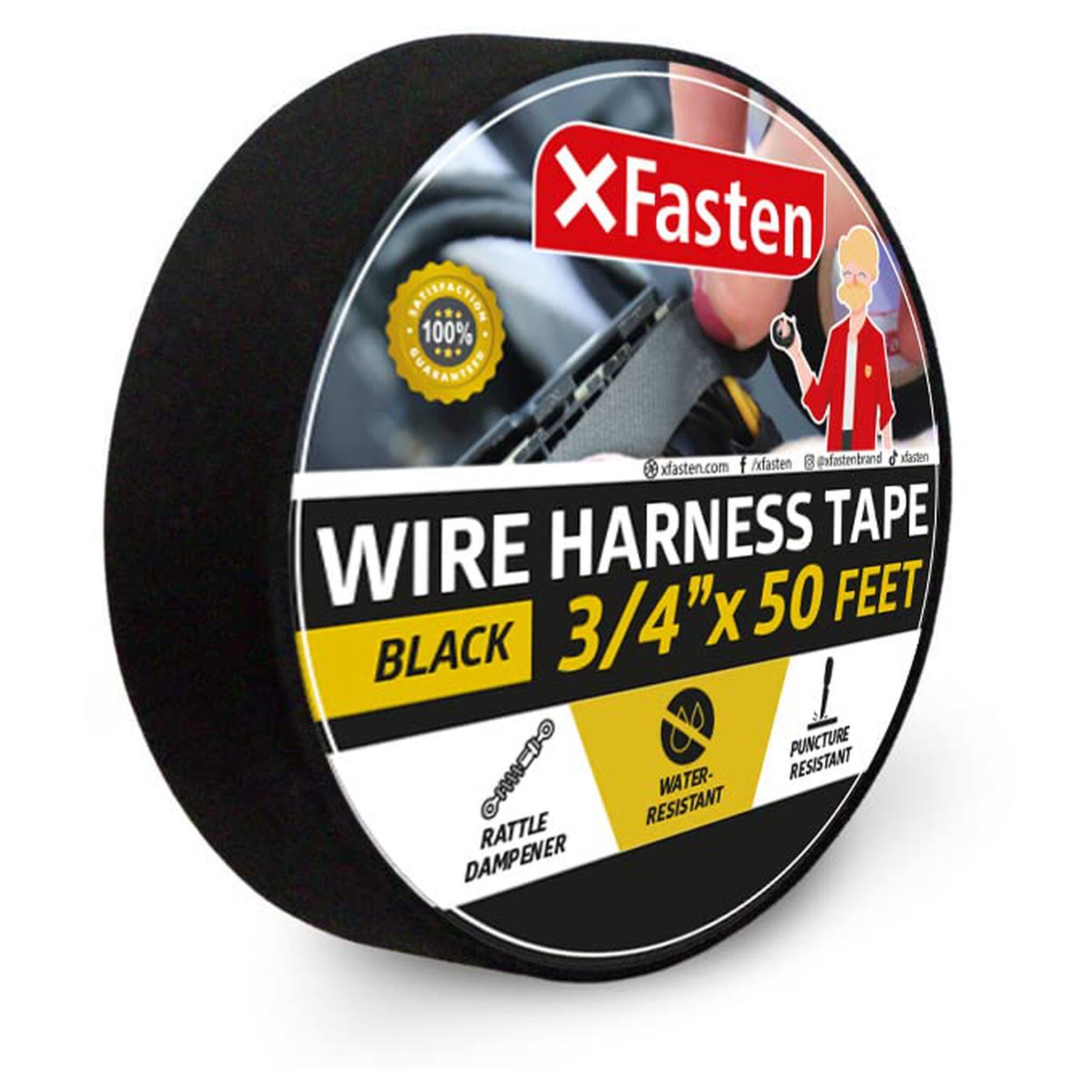 XFasten Wire Harness Tape 3/4 Inch x 50ft Cloth Tape | High Temp Fabric Tape ...