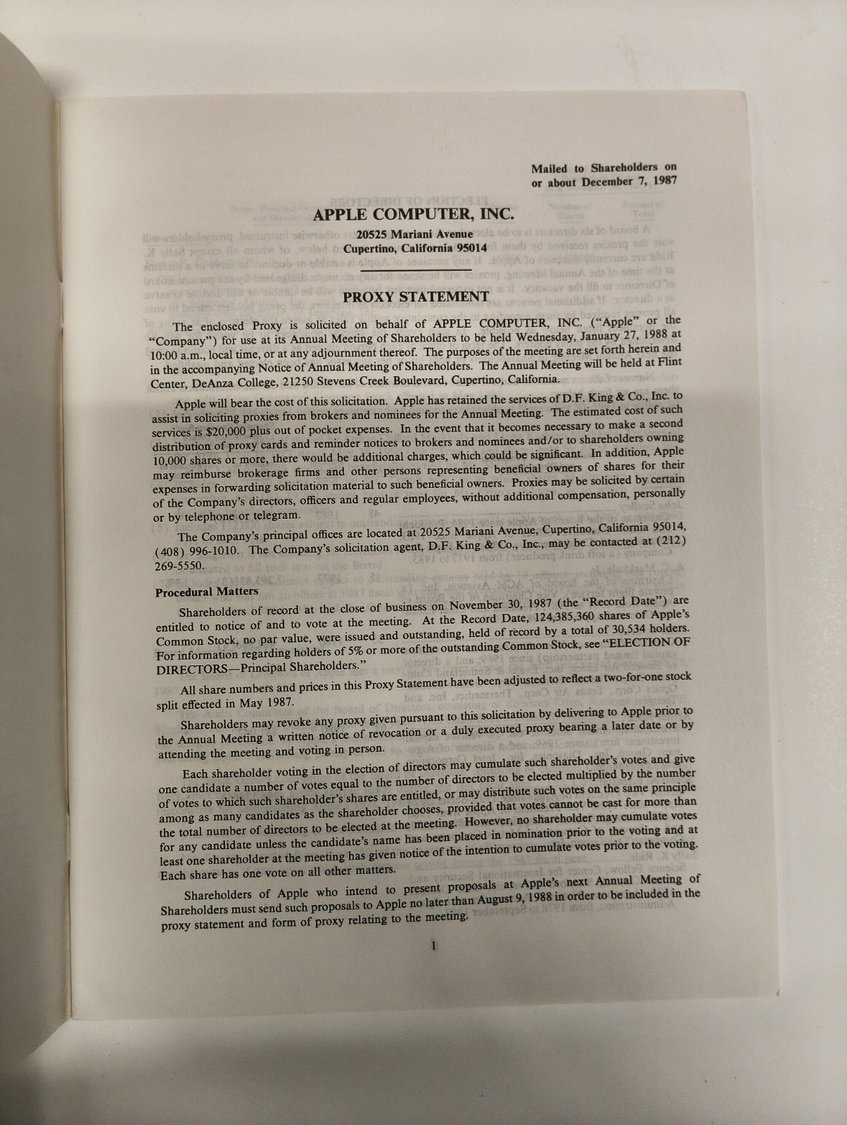 Apple Computer Inc. 1988 First Quarter Report