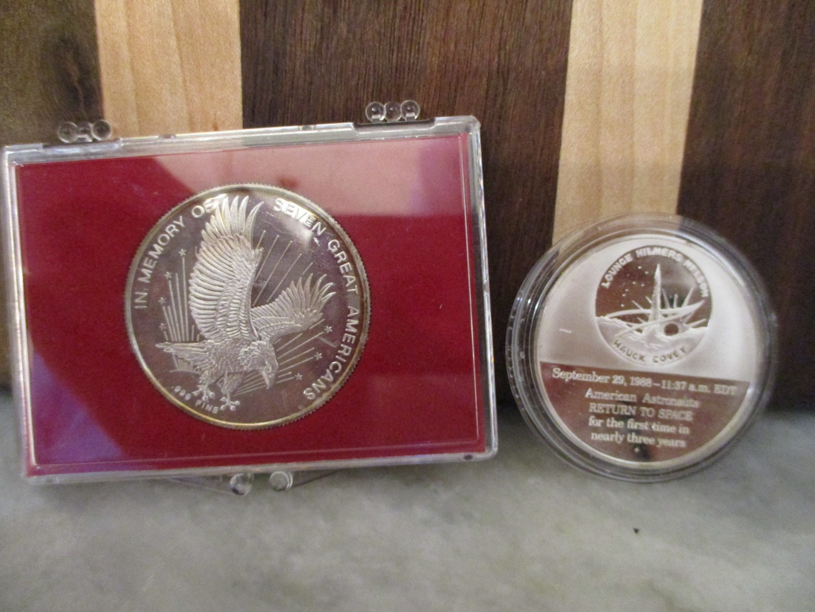 NASA SPACE SHUTTLE CHALLENGER SILVER COINS-2 IN MEMORY.999 +RETURN TO SPACE .925