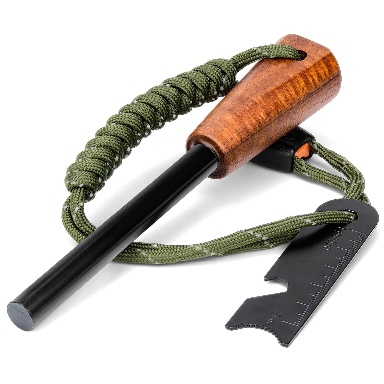 Fire Starter Survival Tool - Handmade Wooden Handle 3/8"" Thick Ferro Rod wit...