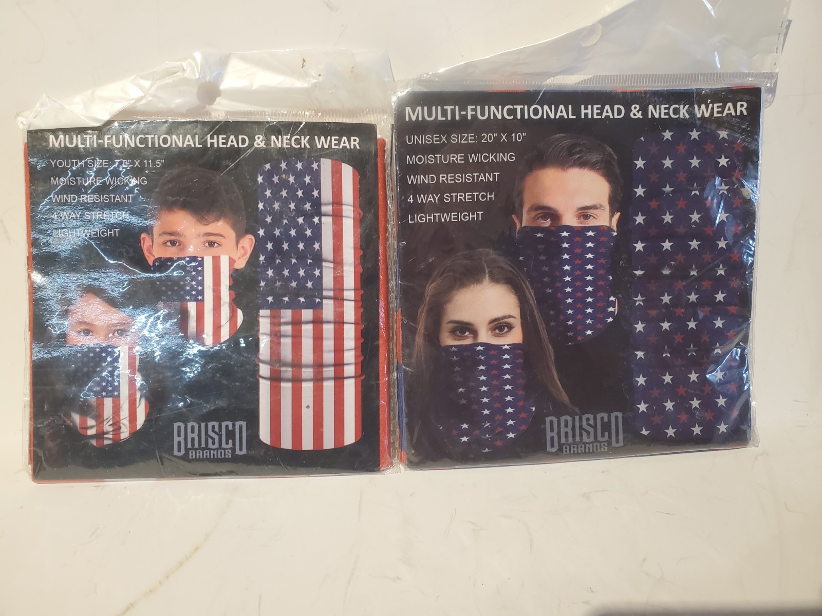 lot of 2 Brisco Multi-Functional Head & Neck Wear American Flag Gator (D)