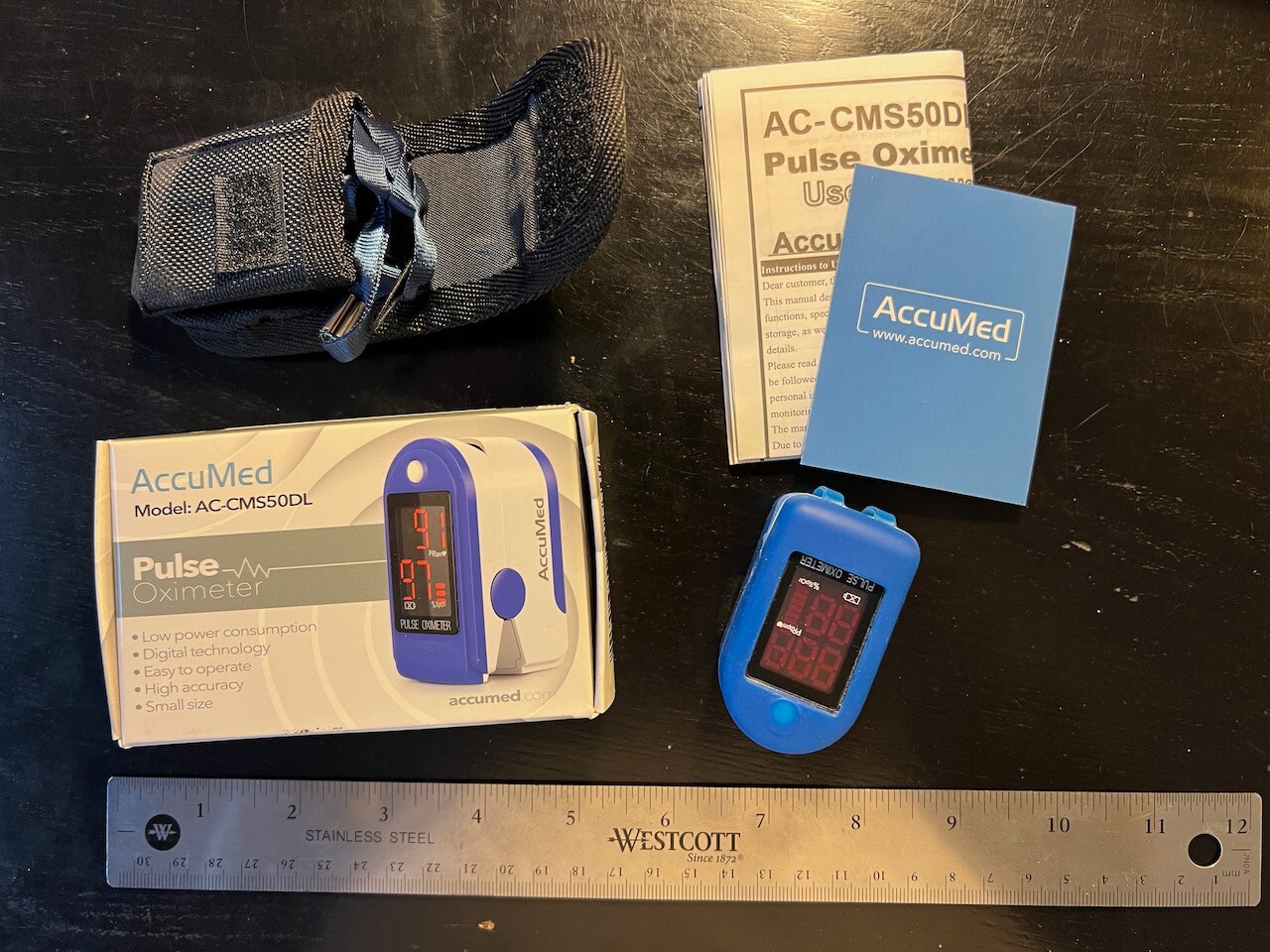 AccuMed CMS-50DL Fingertip Pulse Oximeter SpO2 Monitor Blue - EUC