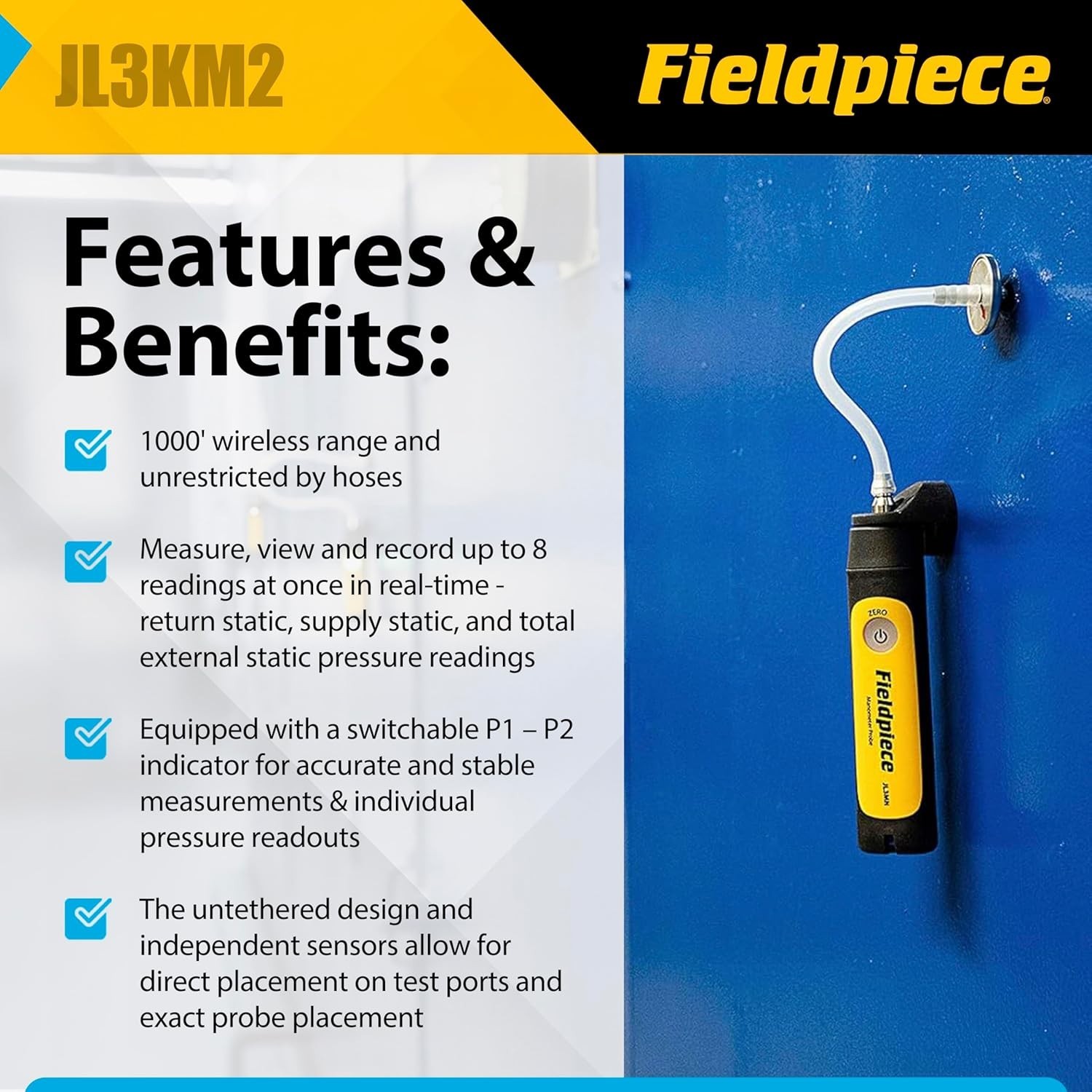 Dual Port Manometer Probe Kit with Wireless Range for HVAC Pressure Measurement
