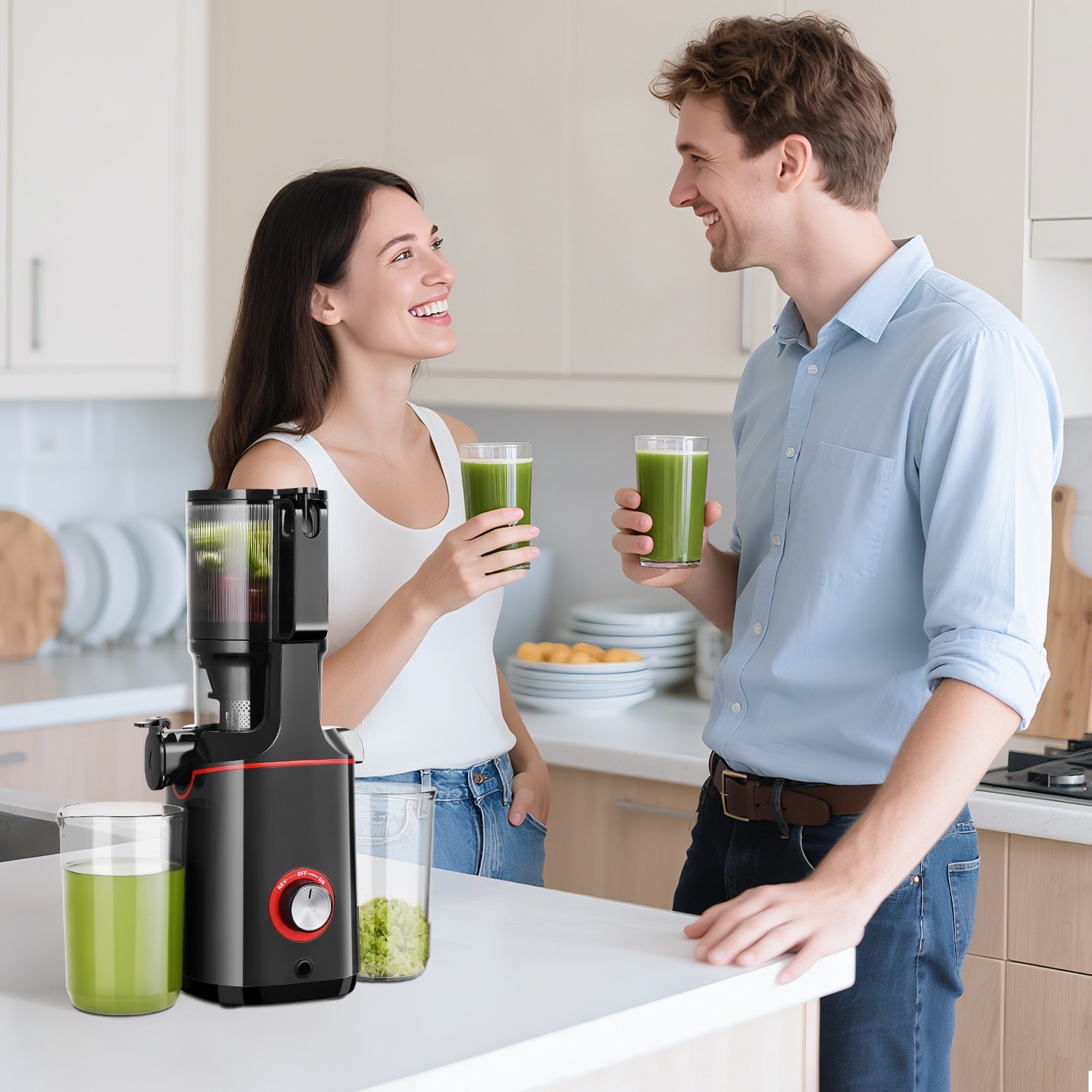 AMZCHEF Slow Juicer Machine, High Juicing Rate, Quiet Motor with Rever.