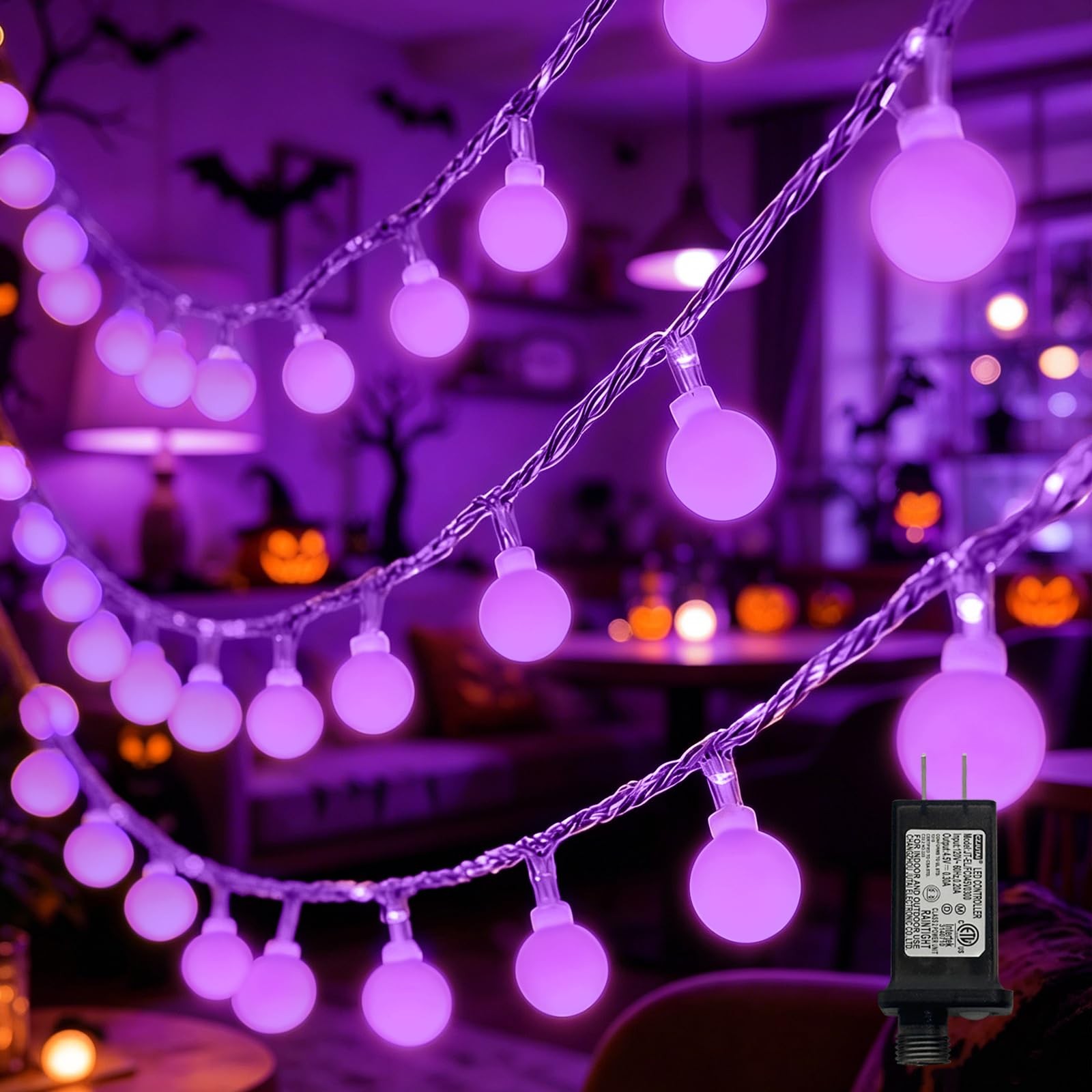 Purple Globe String Lights, 33ft 100 LED Clear Wire Fairy Lights with 16 Mode...